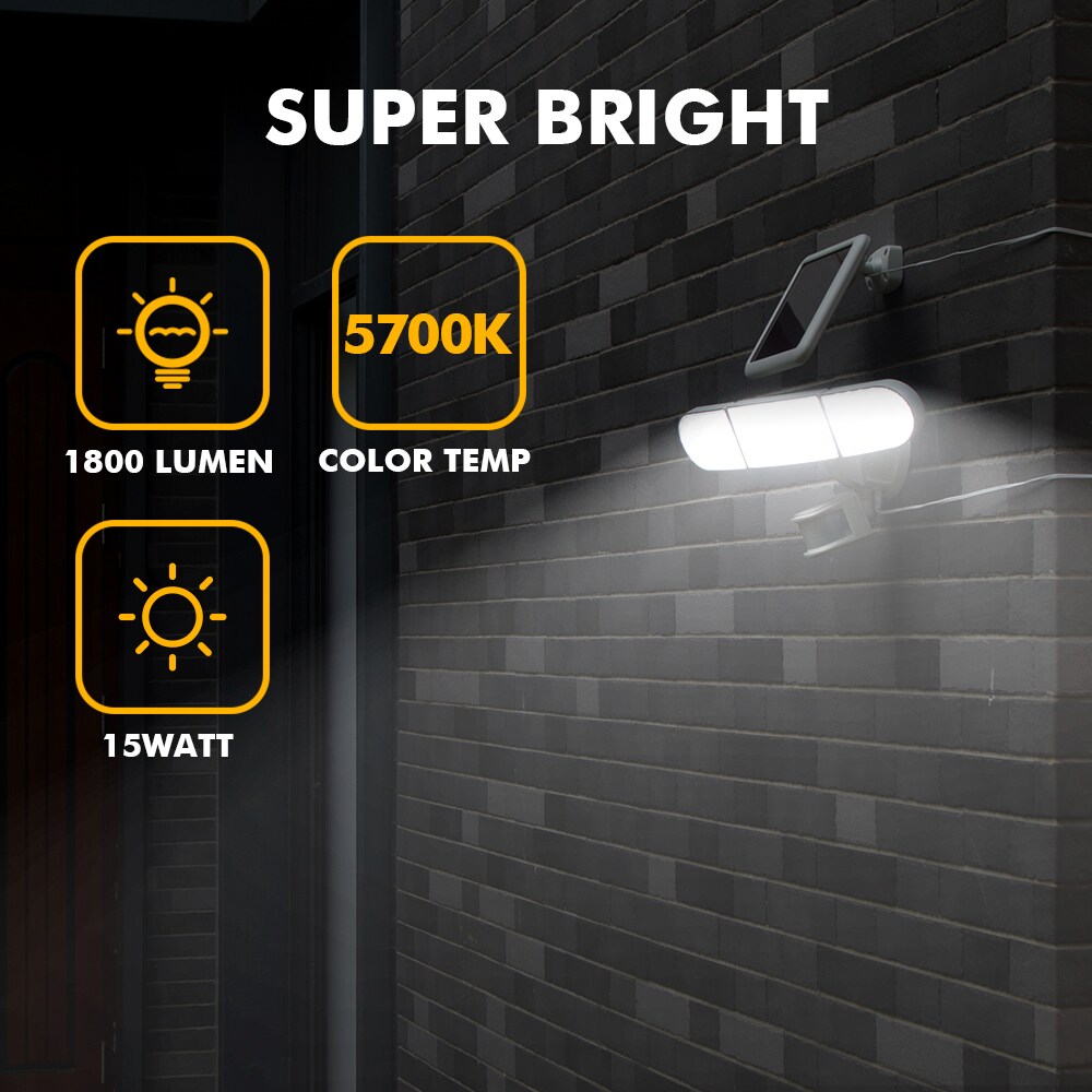 Panter Landgoed Technologie LUTEC 180-Degree 150-Watt EQ Solar Integrated LED White 3-Head  Motion-Activated Flood Light with Timer 1800-Lumen in the Motion-Sensor  Flood Lights department at Lowes.com