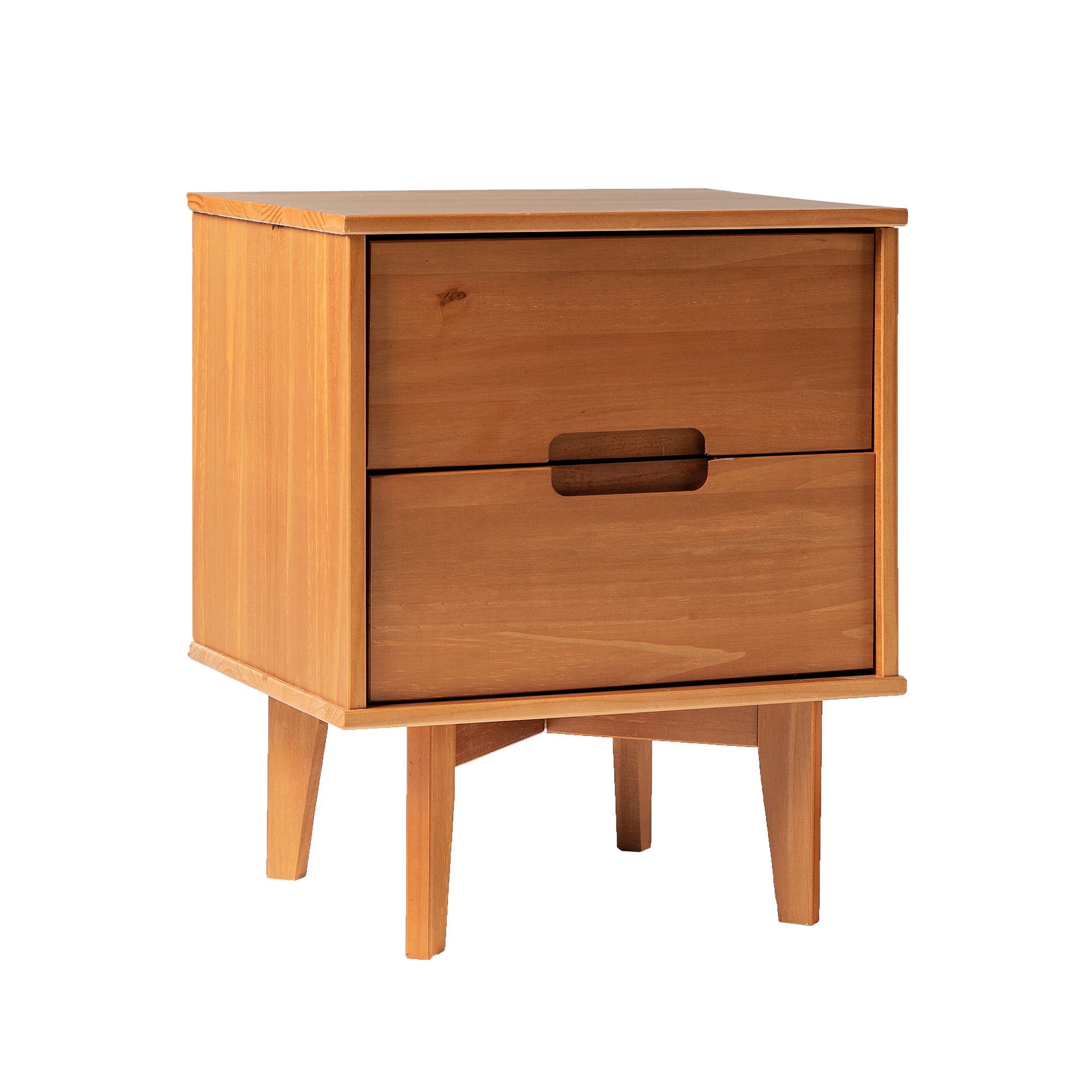 LOVMOR MidCentury Modern 2Drawer Solid Wood Nighstand with Cutout Handles  Caramel