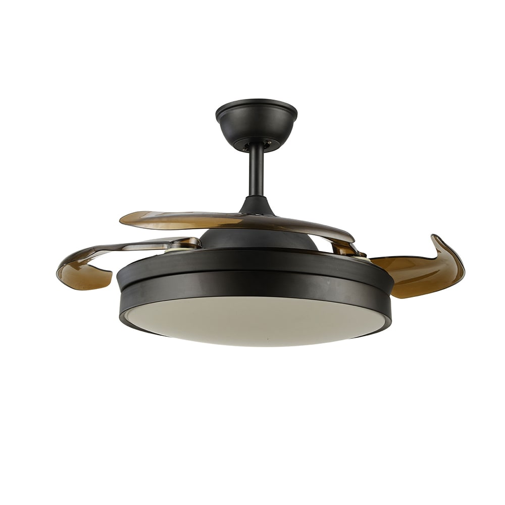 Oukaning HG-HCX-2236 42-Inches Ultra-thin Black Variable Speed with ABS Blades Color-Changing Integrated LED Fixture Indoor Downrod mount Chandelier Ceiling Fan With Light and Remote ( 4 -Blade)