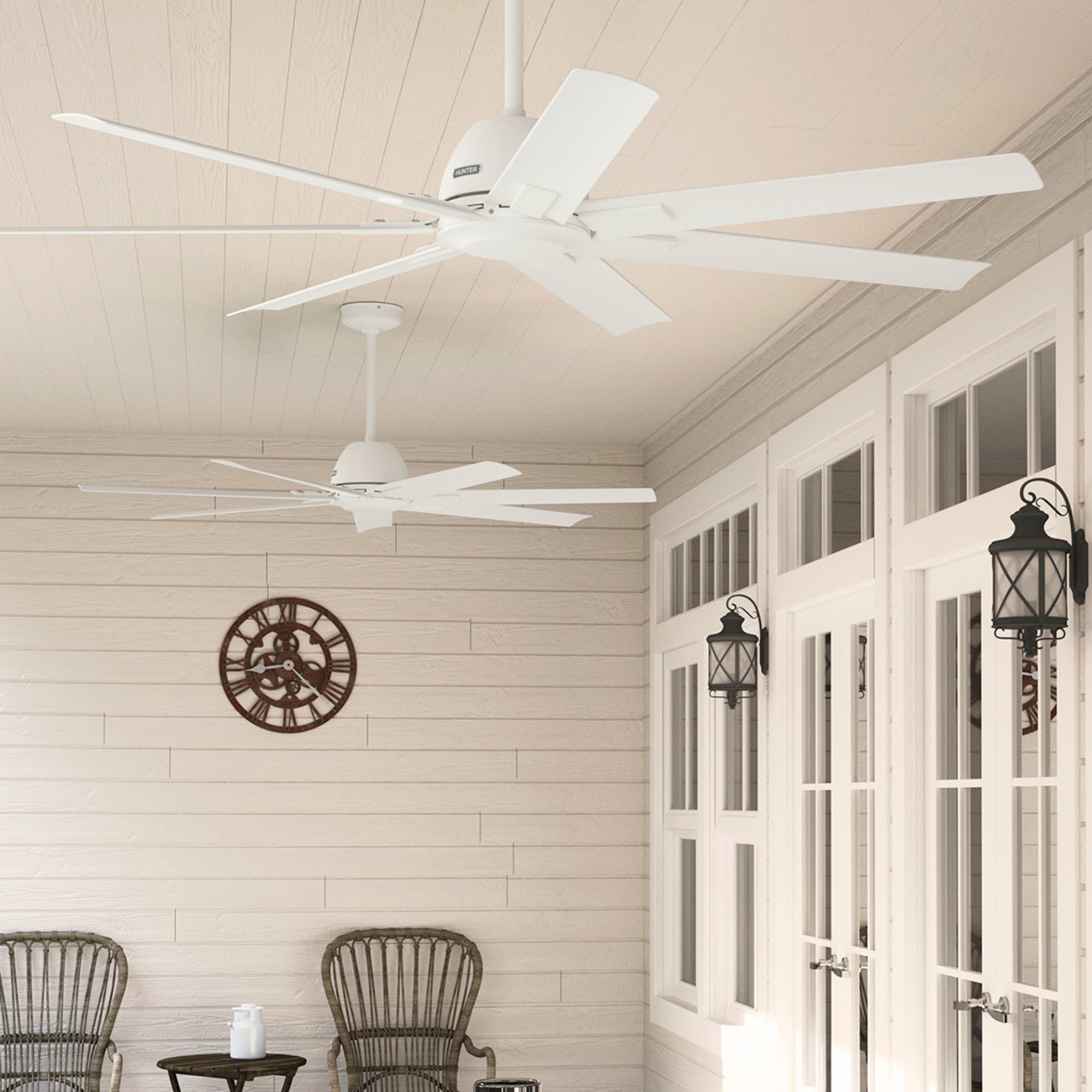 Hunter 53436 Downtown ENERGY STAR 60-in Outdoor Matte White with Matte White Blades Ceiling Fan ( 7 -Blade )