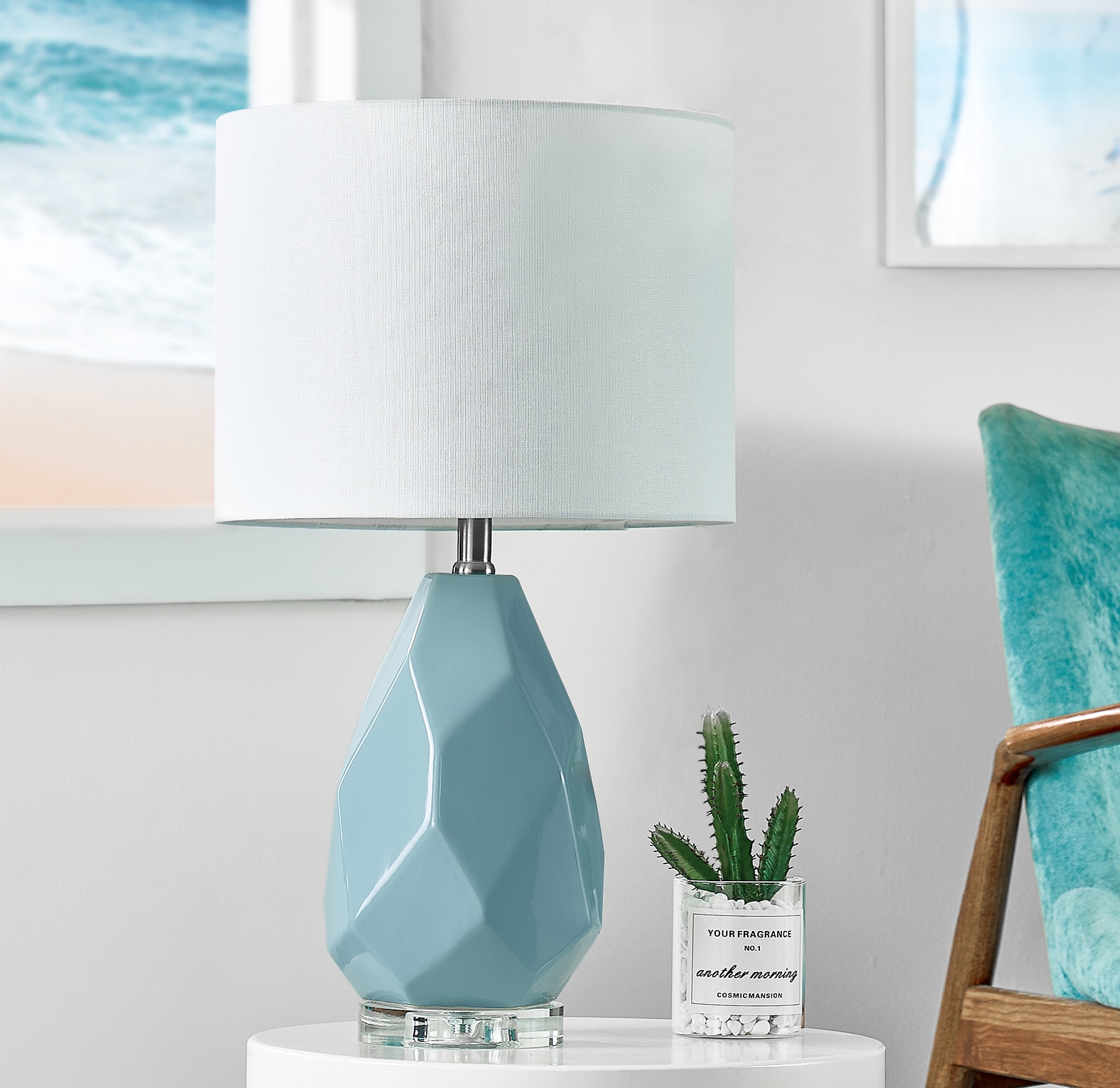 Maxax T258-BU-S Deluxe 23-in Blue LED Incandescent Rotary socket Table Lamp with Linen Shade
