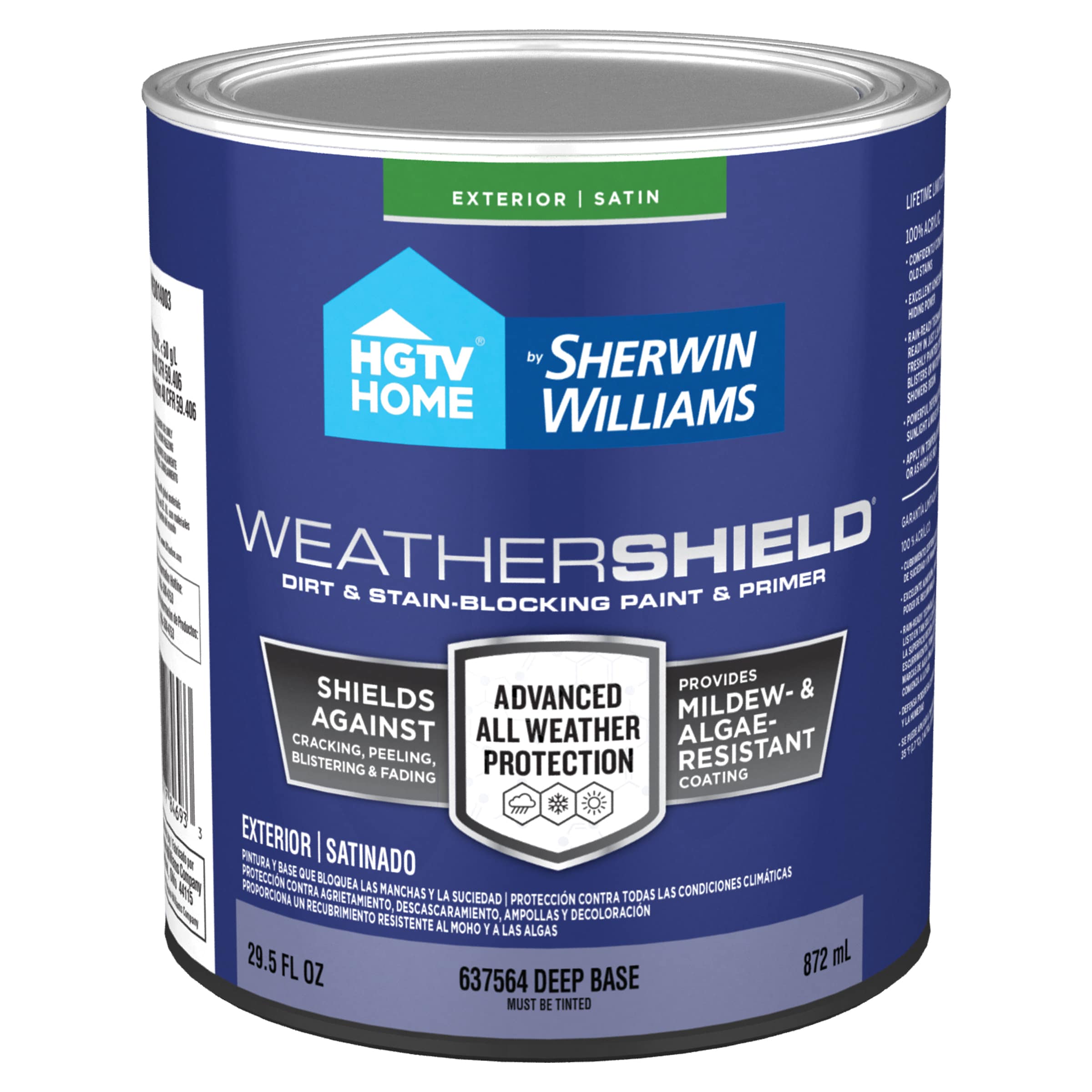 HGTV HOME by Sherwin-Williams WE0014003-14 Weathershield Satin Deep Tintable Latex Exterior Paint + Primer ( 1-quart )