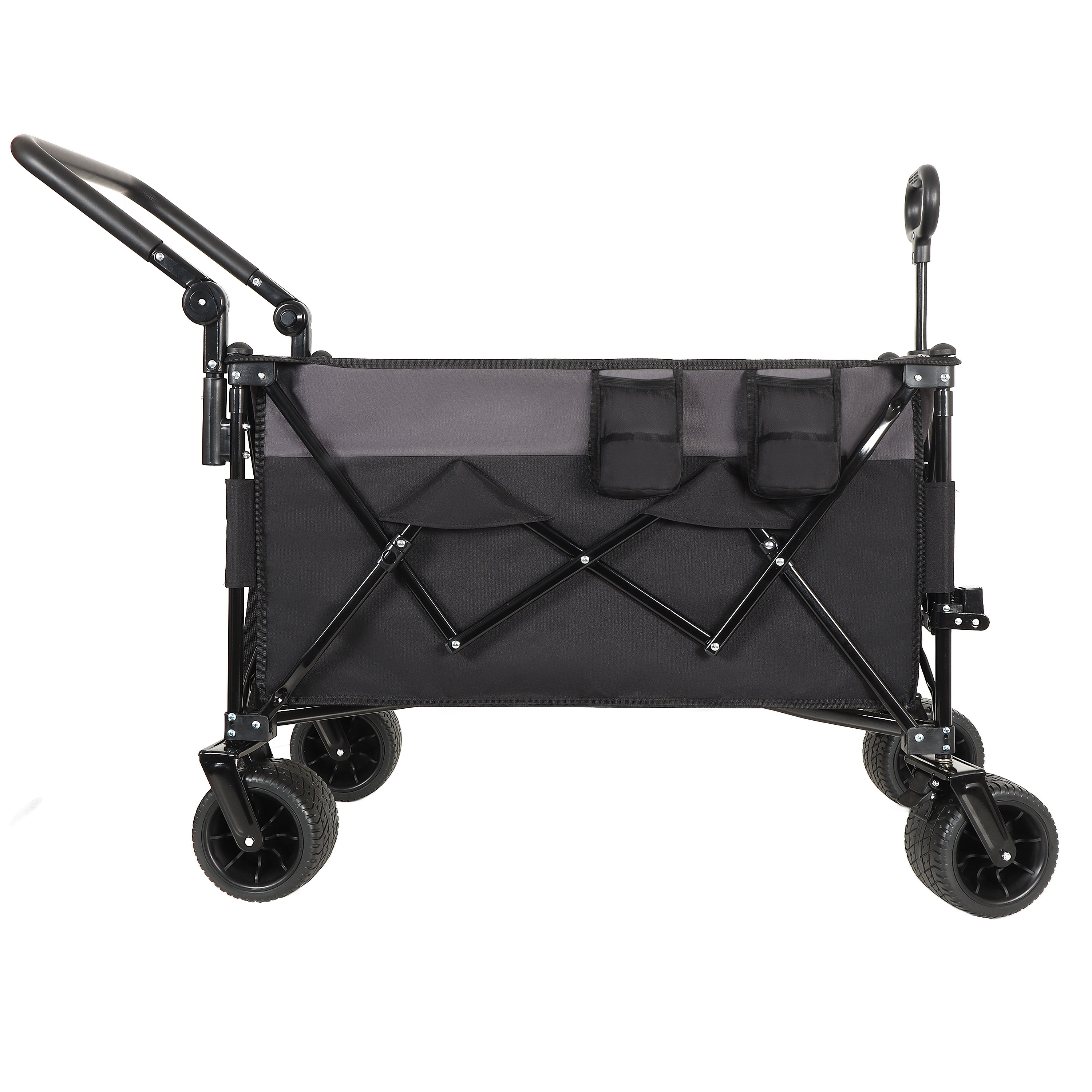 Tatayosi DJ-P289380 Black-gray heavy-duty push-pull folding wagon with rotating handle 360-degree all-terrain wheels adjustable design for transport groceries outdoor use