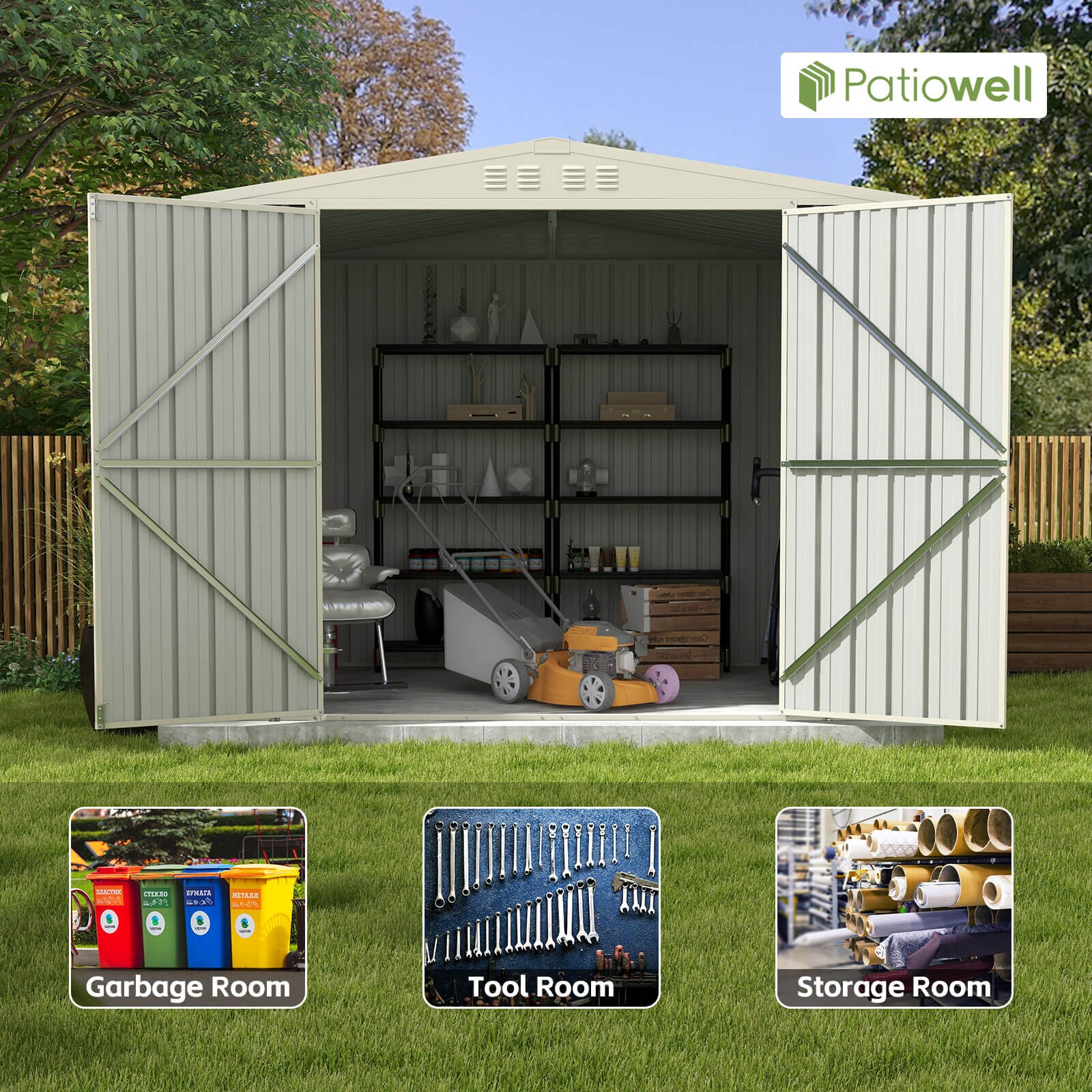 Patiowell Silvery Metal Storage Shed Tool Hanger Rack in the