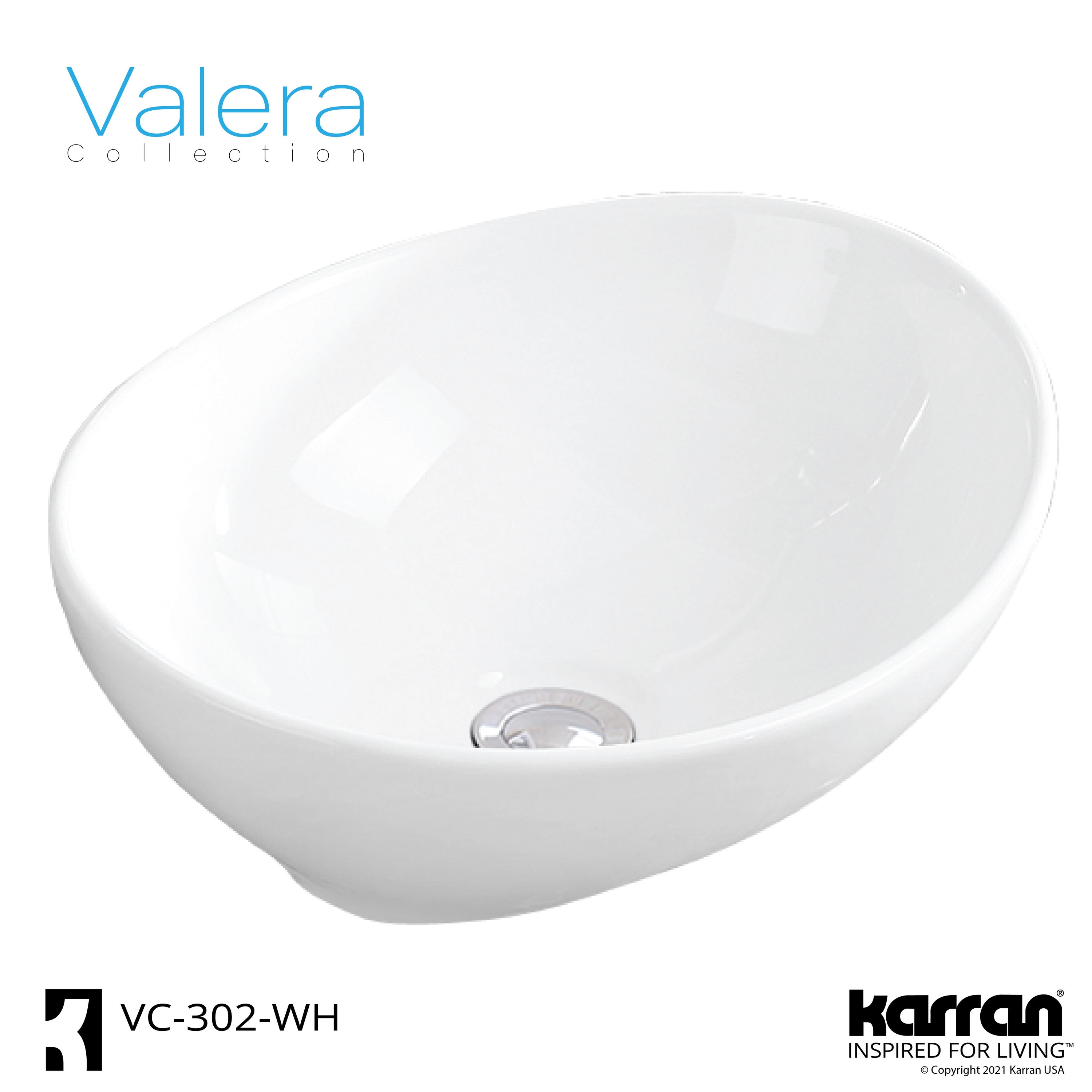 Valera White Ceramic Oval Vessel Bathroom Sink
