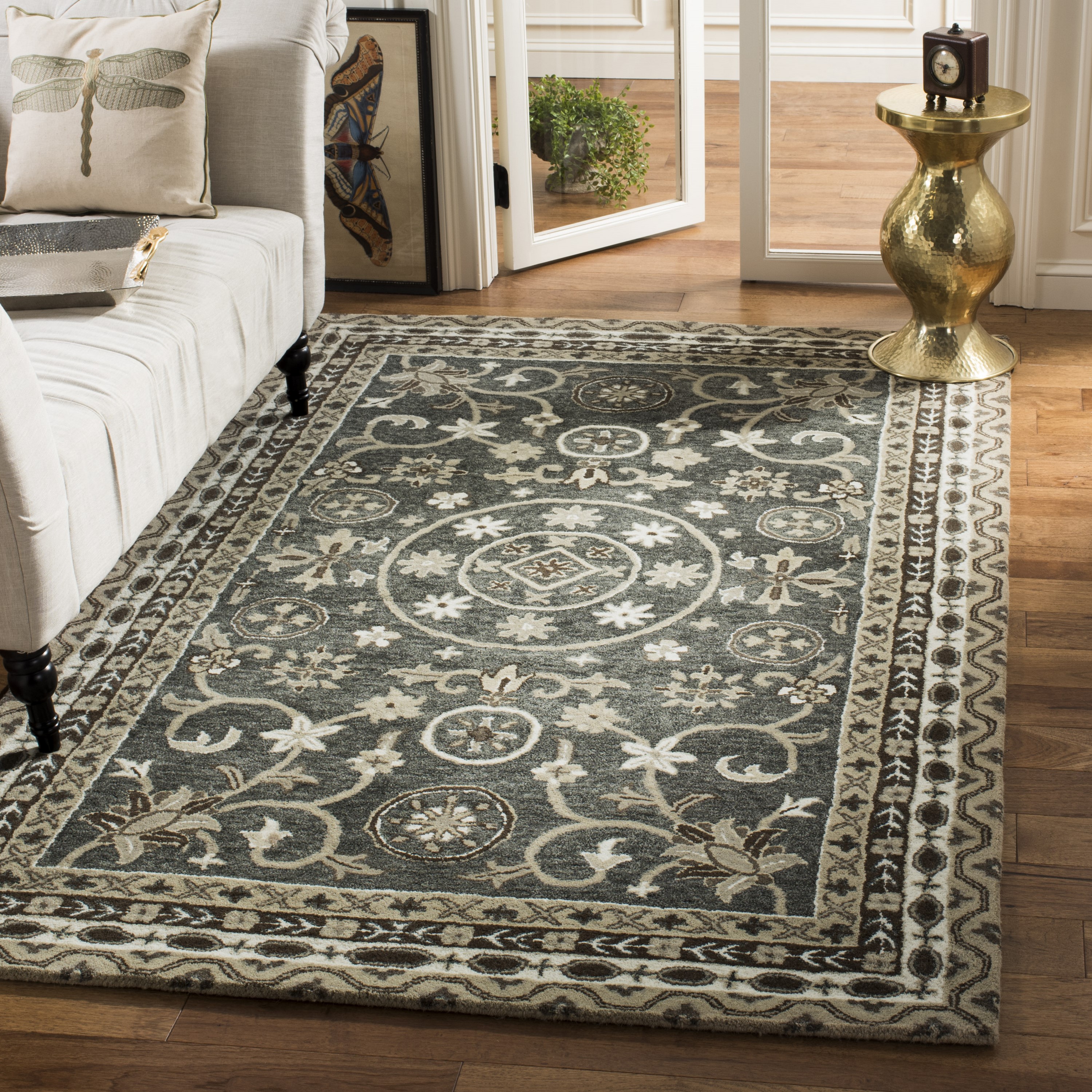 Safavieh BEL674A-24 Bella Anise 3 x 4 (ft) Tufted Wool Gray/Taupe Rectangular Indoor Floral/Botanical Vintage Throw rug