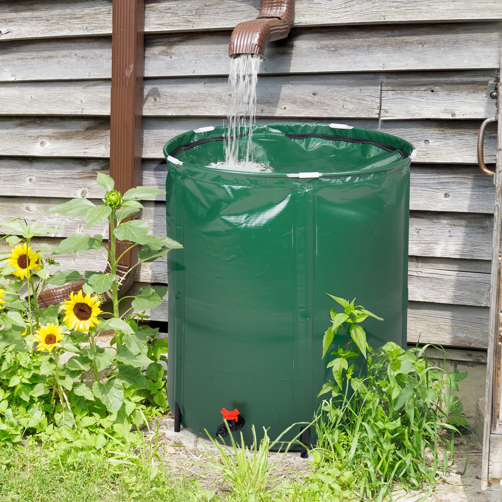 Winado 50- Gallons Green Plastic Rain Barrel with Diverter Spigot in ...