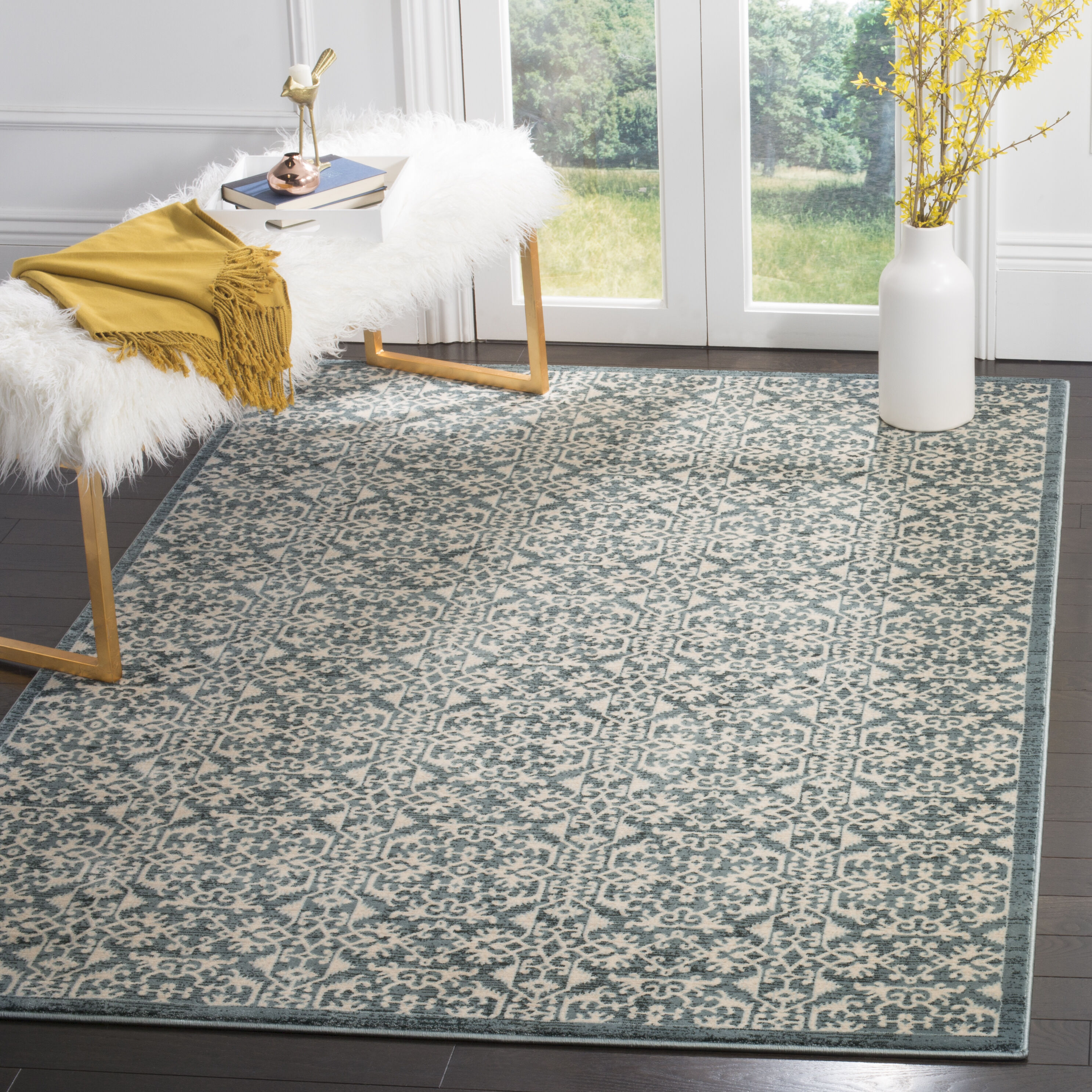 Safavieh SER215G-3 Serenity Berkshire 3 x 5 (ft) Loomed Polypropylene Turquoise/Cream Rectangular Indoor Abstract Throw rug