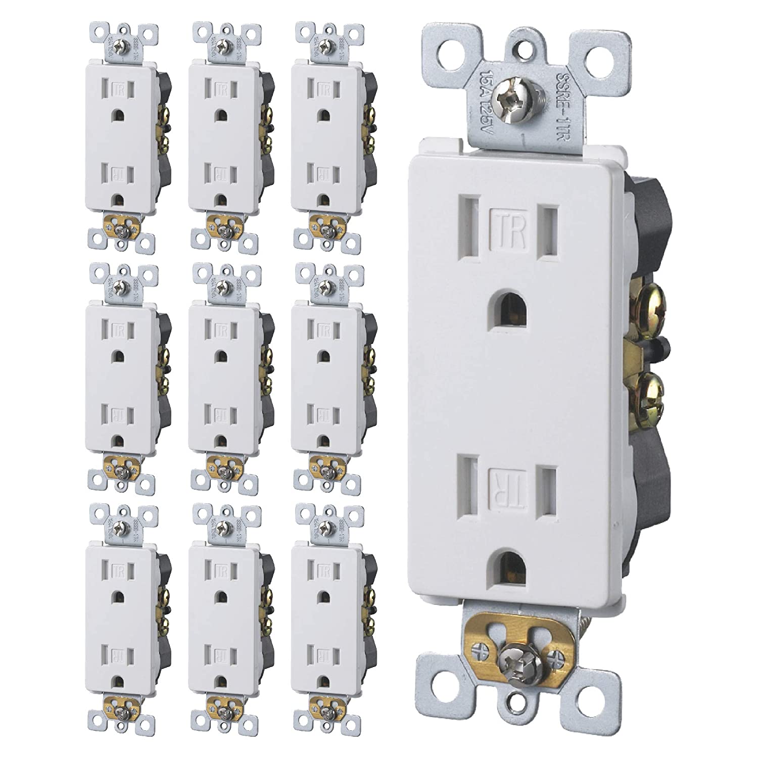 Adamax 348027 15-Amp 125-volt Recessed GFCI Residential/Commercial Square Outlet with Wall Plate, Ivory (10-Pack)