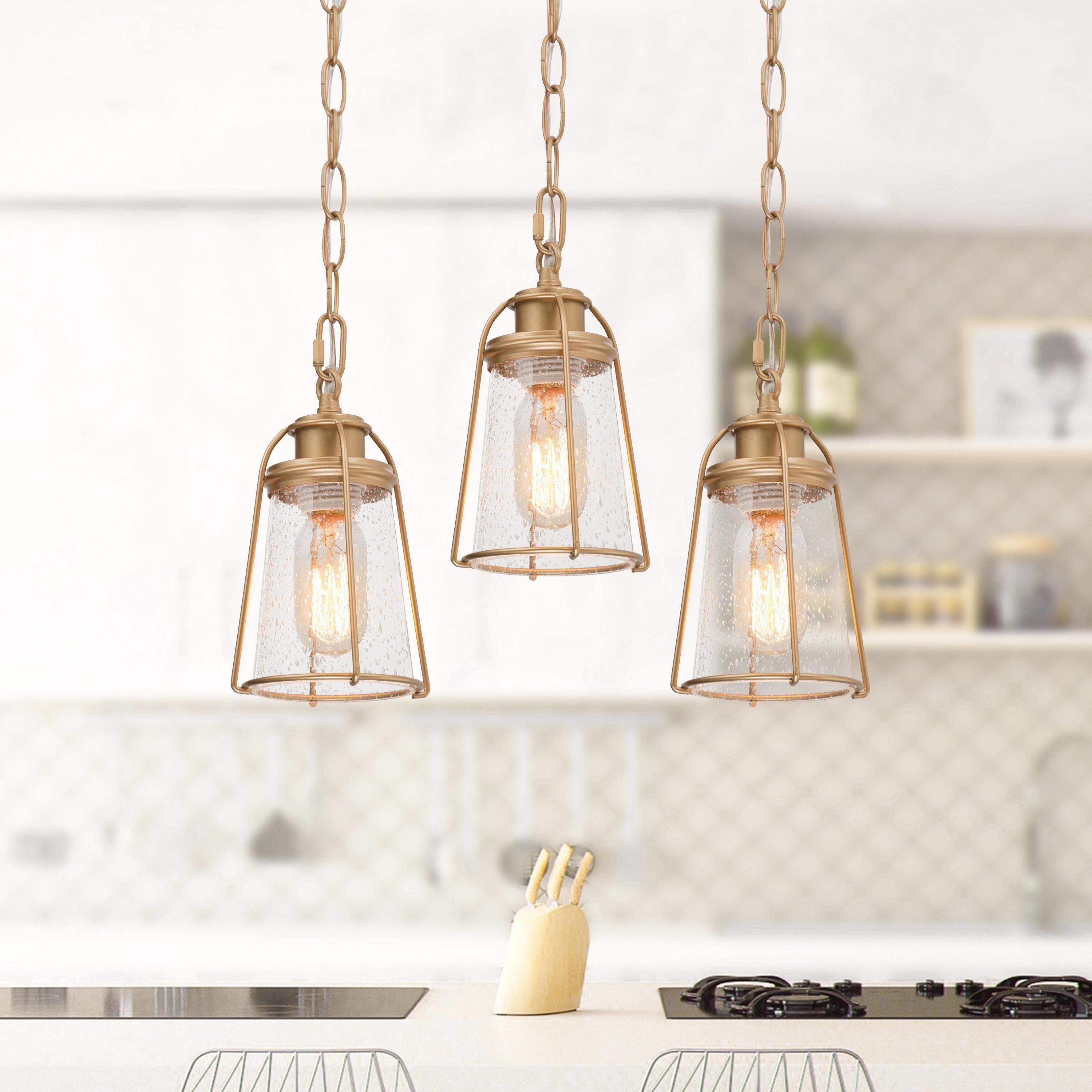 Uolfin Light Glass department Matte Mini Lantern at Hanging in Pendant Shade Seeded Lighting LED Island the Glass Seeded Modern/Contemporary Kitchen and Gold