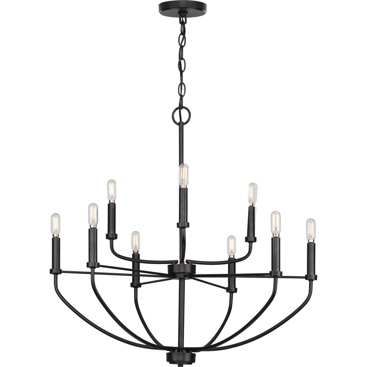 Leyden Matte Black Farmhouse 9-Light Chandelier