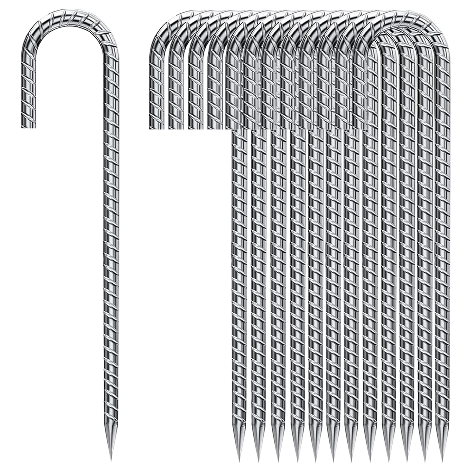 ITOPFOX Rebar Stakes 12 Inch Heavy Duty Galvanized Steel J Shaped 50 ...
