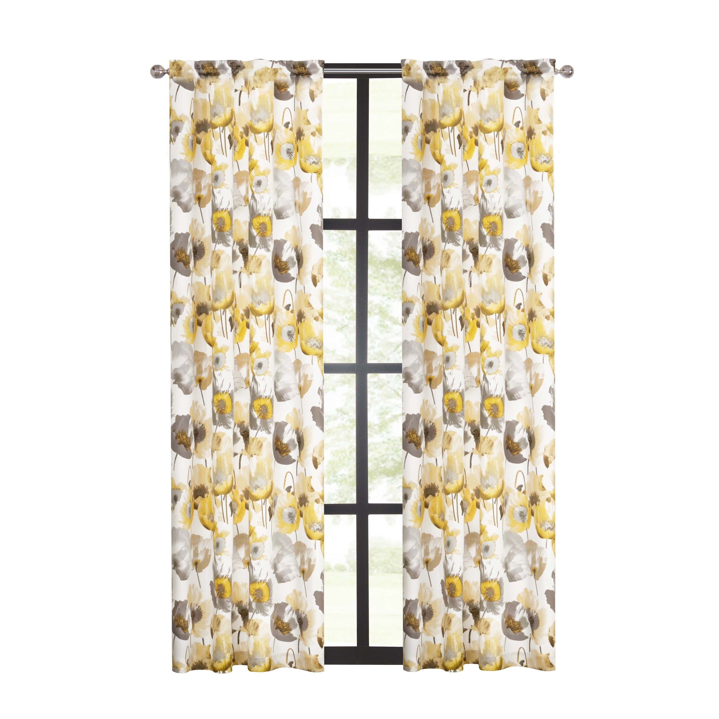 Achim POPN63GY06 63-Inches Grey Floral Room darkening Rod pocket Single curtain panel