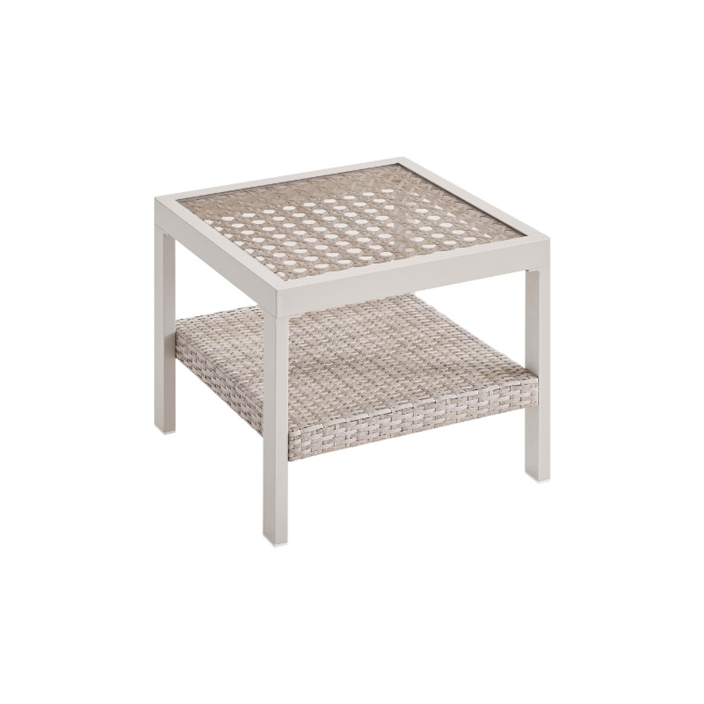 SONGMICS HOME YPG111W01 Sencillo Collection - Outdoor Steel Glass Side Table Bone Color
