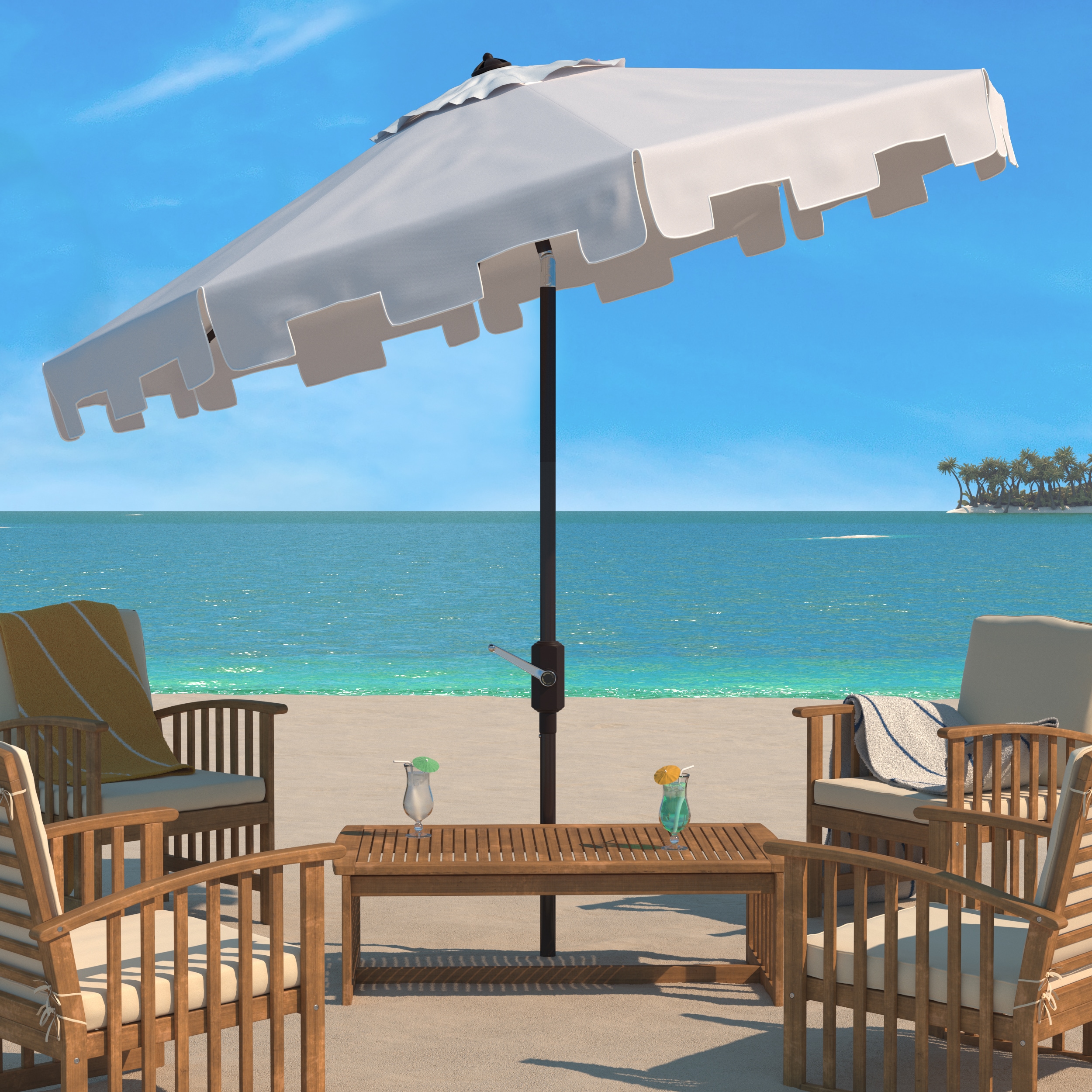 Safavieh PAT8100K 10.8-ft Aluminum White Crank Market Patio Umbrella