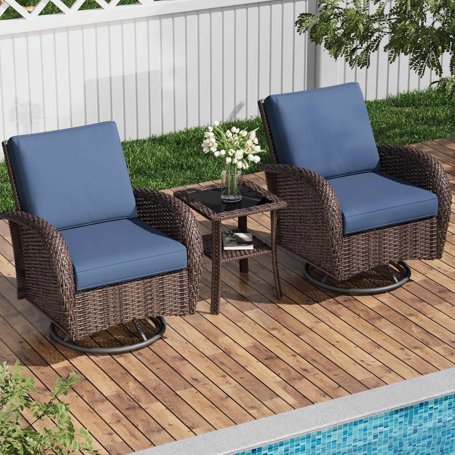 AOXUN PA-120BR07 Patio Conversation Sets 3 -Piece Wicker Patio Conversation Set with Gray Cushions