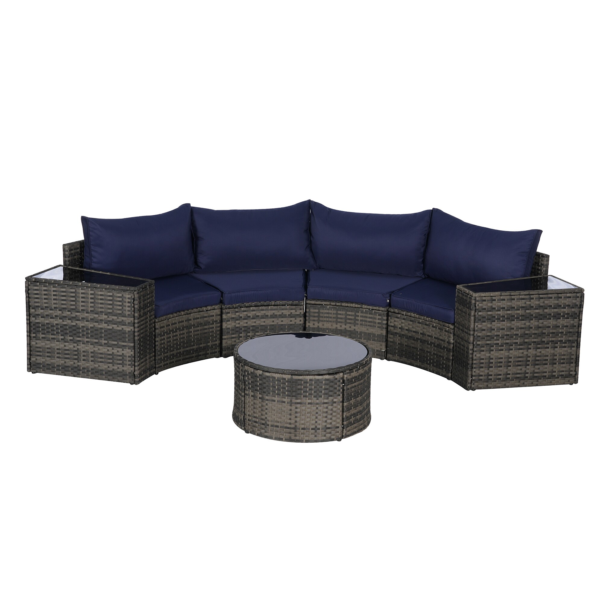 SINOFURN SYB670031BL Wicker Outdoor Sectional with Blue Cushions and Wicker Frame