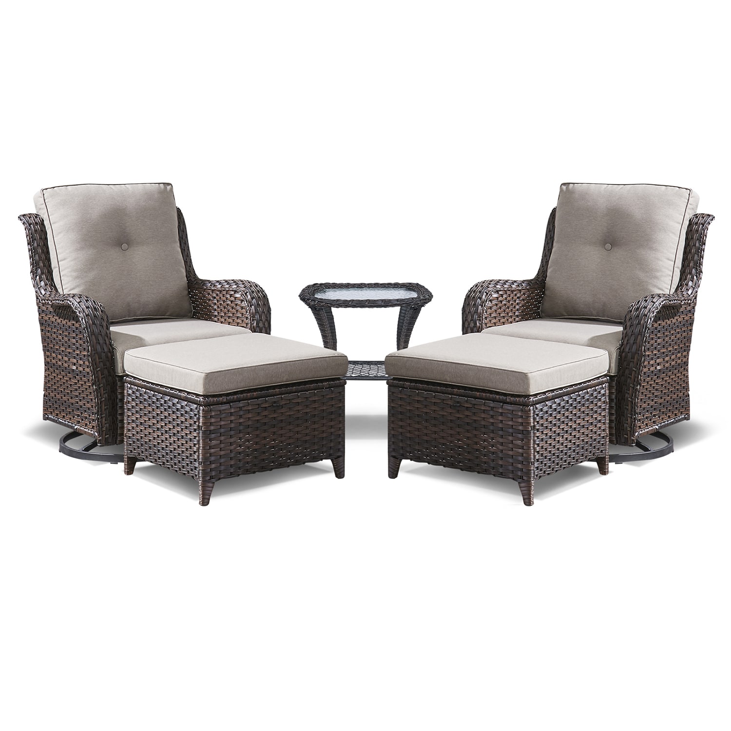 Rilyson FS023025014-3 Curved Handrail 5 -Piece Wicker Patio Conversation Set with Gray Cushions