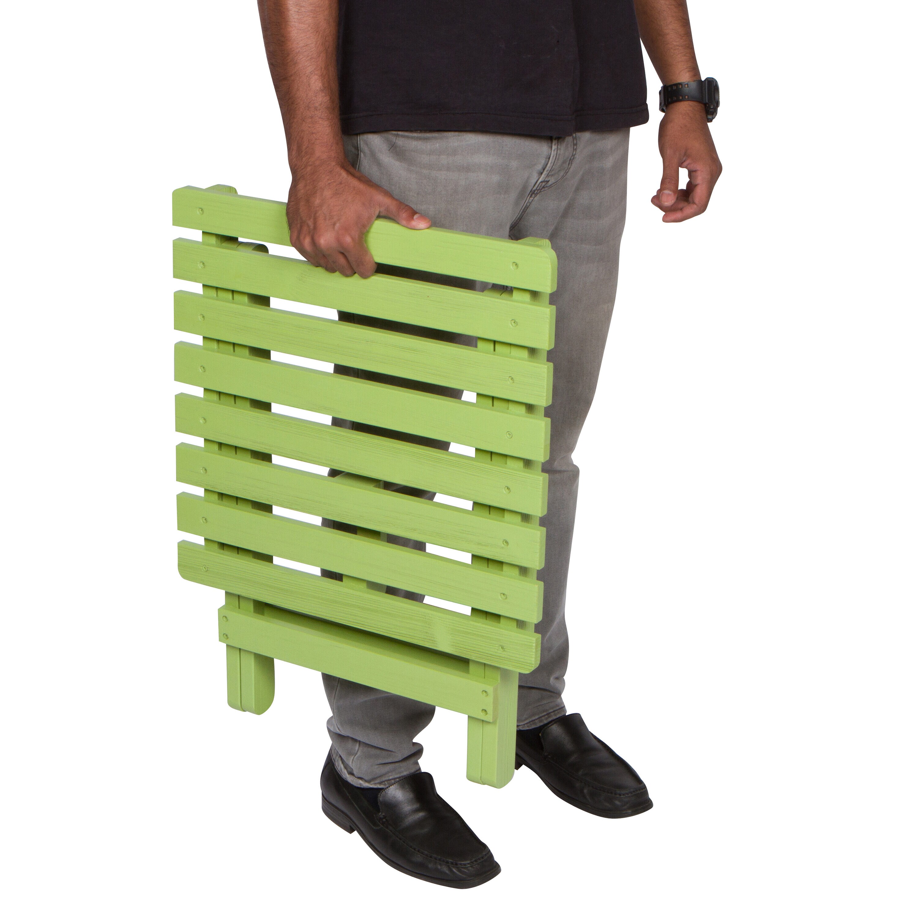 Lime Green Cedar Wood Folding Outdoor Side Table