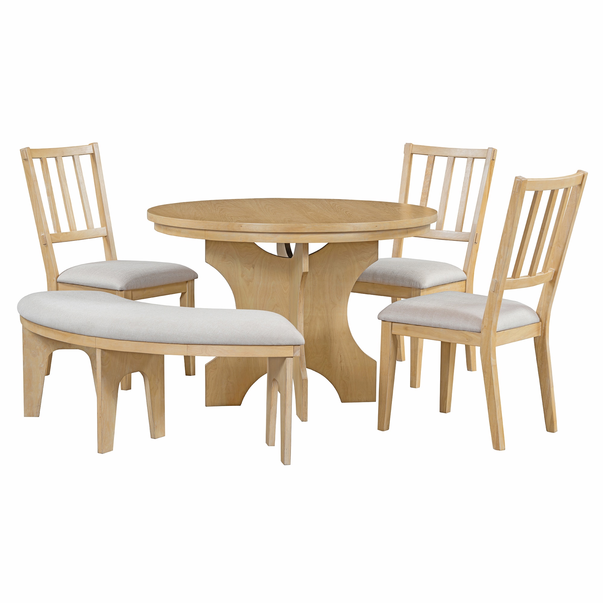 SINOFURN SYA330151BN Natural Rustic Dining Room Set with Round Table ( Seats 5 )