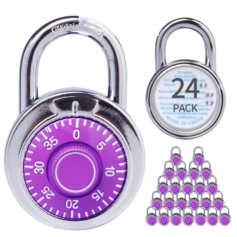 DYRCJ  Combination Padlocks with Metal Body for Indoor Use Gym Lockers School Lockers Purple 24 Pack durable home and garden