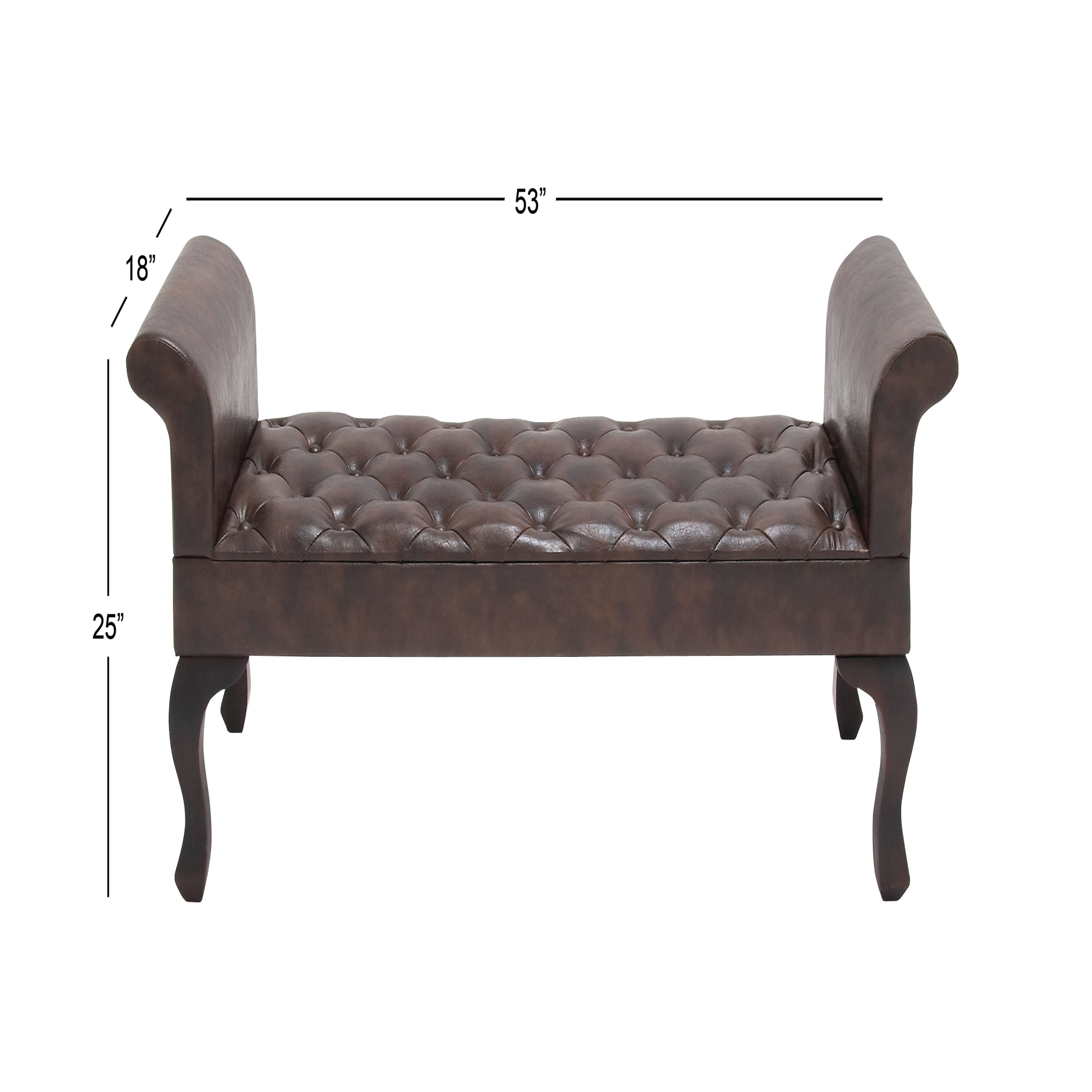 Modern 53'' Walnut Brown Leather and Wood Entryway Bench