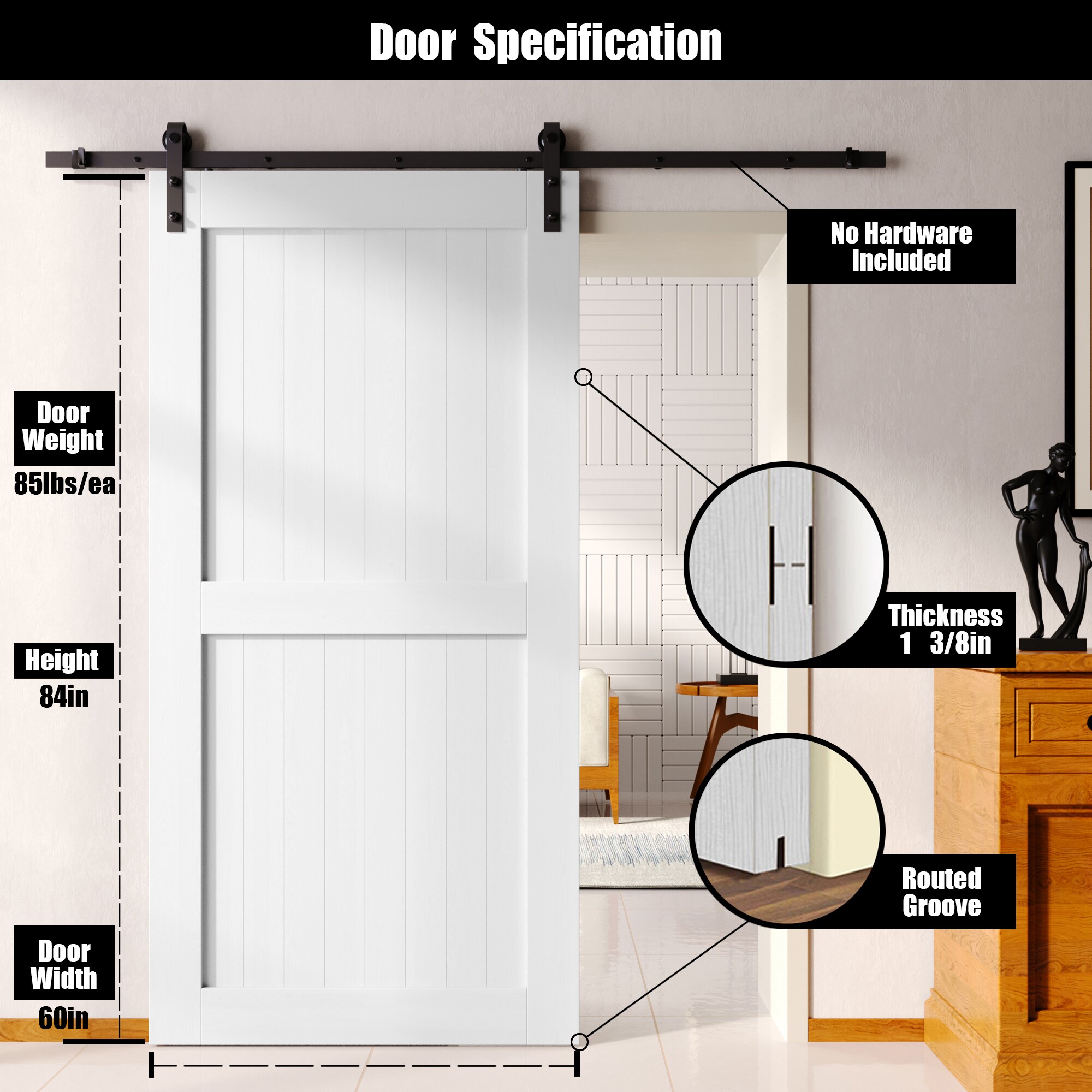HOMACER 6084-H-WH Barn-Doors - View #2
