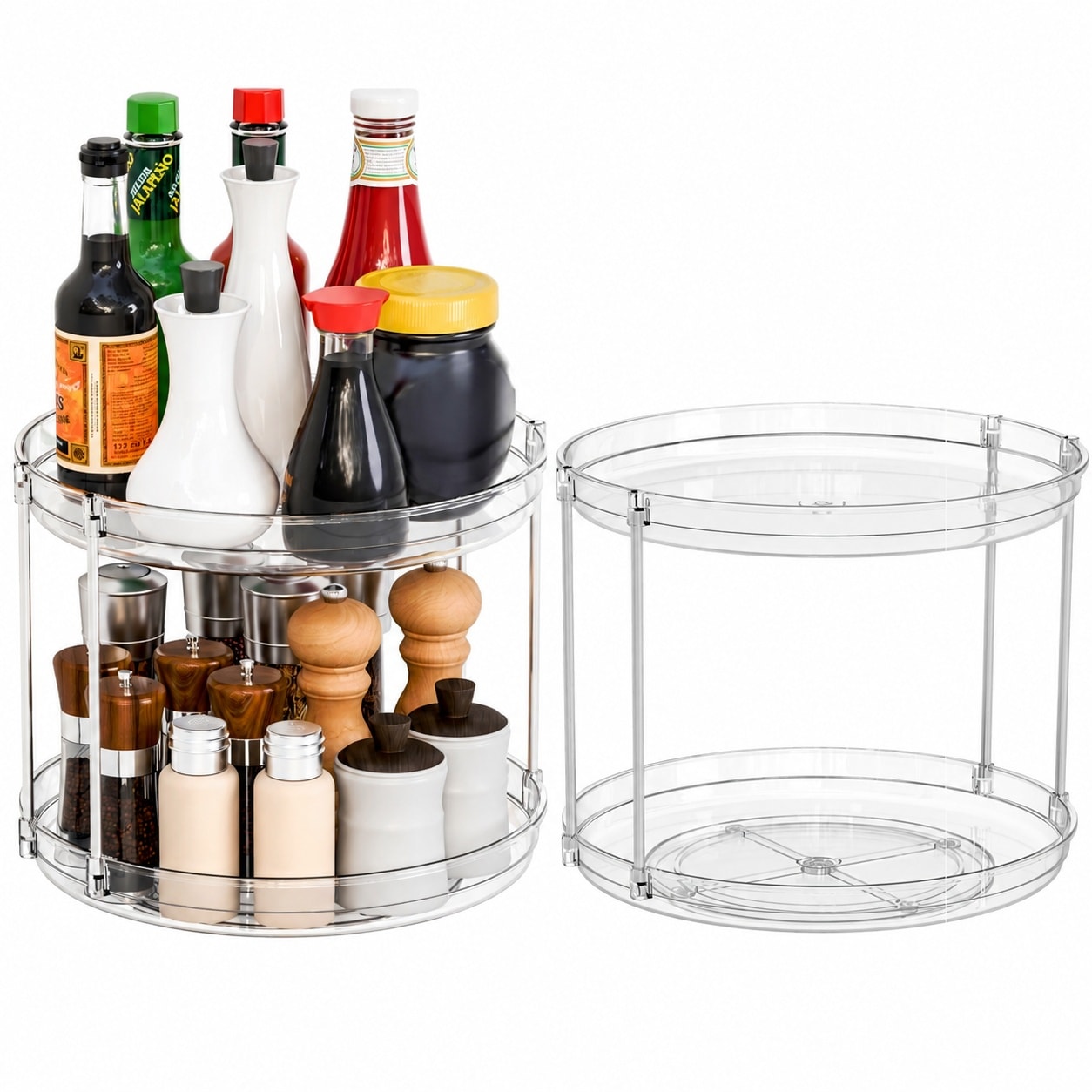 KIWDZFU  2 Tier Lazy Susan Turntable Organizer 9 5 Inch Wide Spinning Rack for Cabinet Countertop Pantry Spice Condiment and Medicine Storage 2pcs