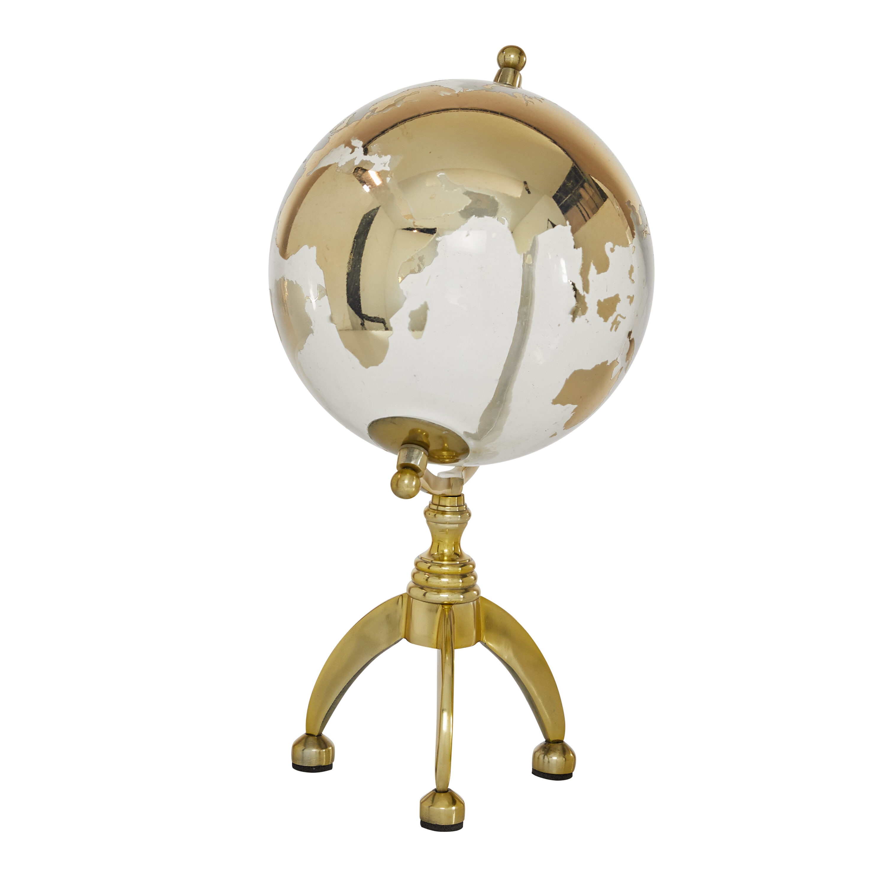 Gold Aluminum Globe with Tripod Base, 8-Inch