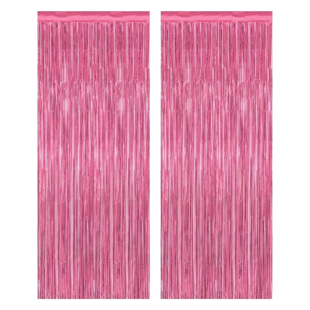 Phyfalip 2 pack pink tinsel backdrop 3 28 FT x 7 05 FT metallic fringe curtains photo backdrop for birthday valentines wedding anniversary and #L05PF07066