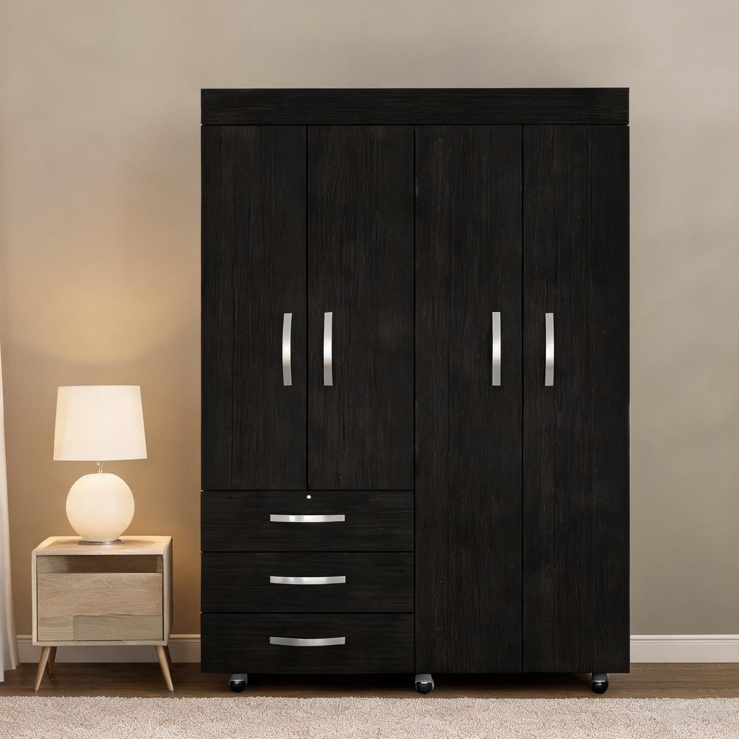 Naturefalls Black Particle Board Combo Dresser with Hanging Rods Three ...