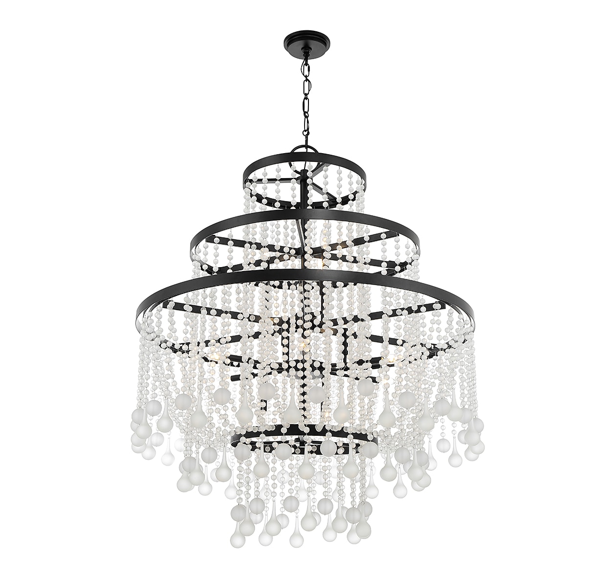 Luna Matte Black 15-Light Chandelier with Frosted Crystal