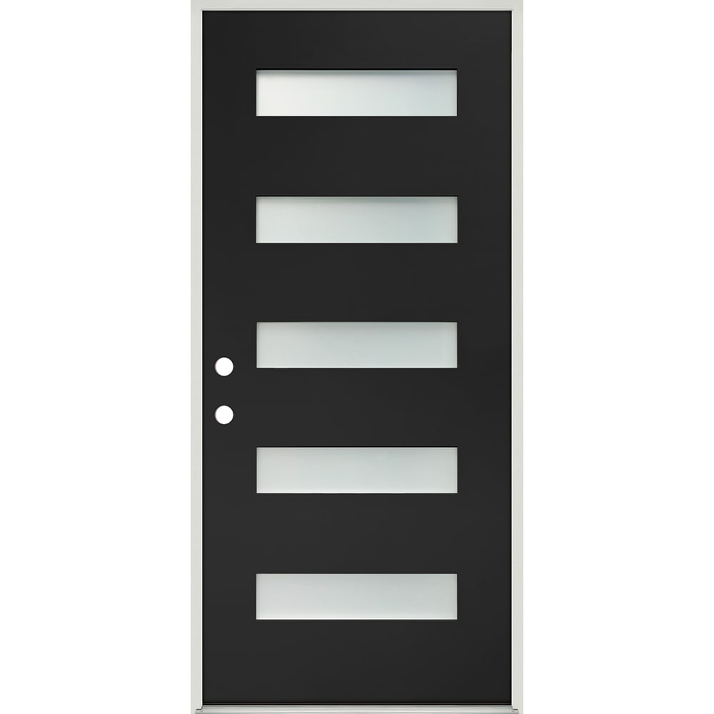 Greatview Doors FGK505SGL30R-6 36-in x 80-in x 6-9/16-in Fiberglass Pulse lite Right-hand inswing Black Painted Front Door Insulating core