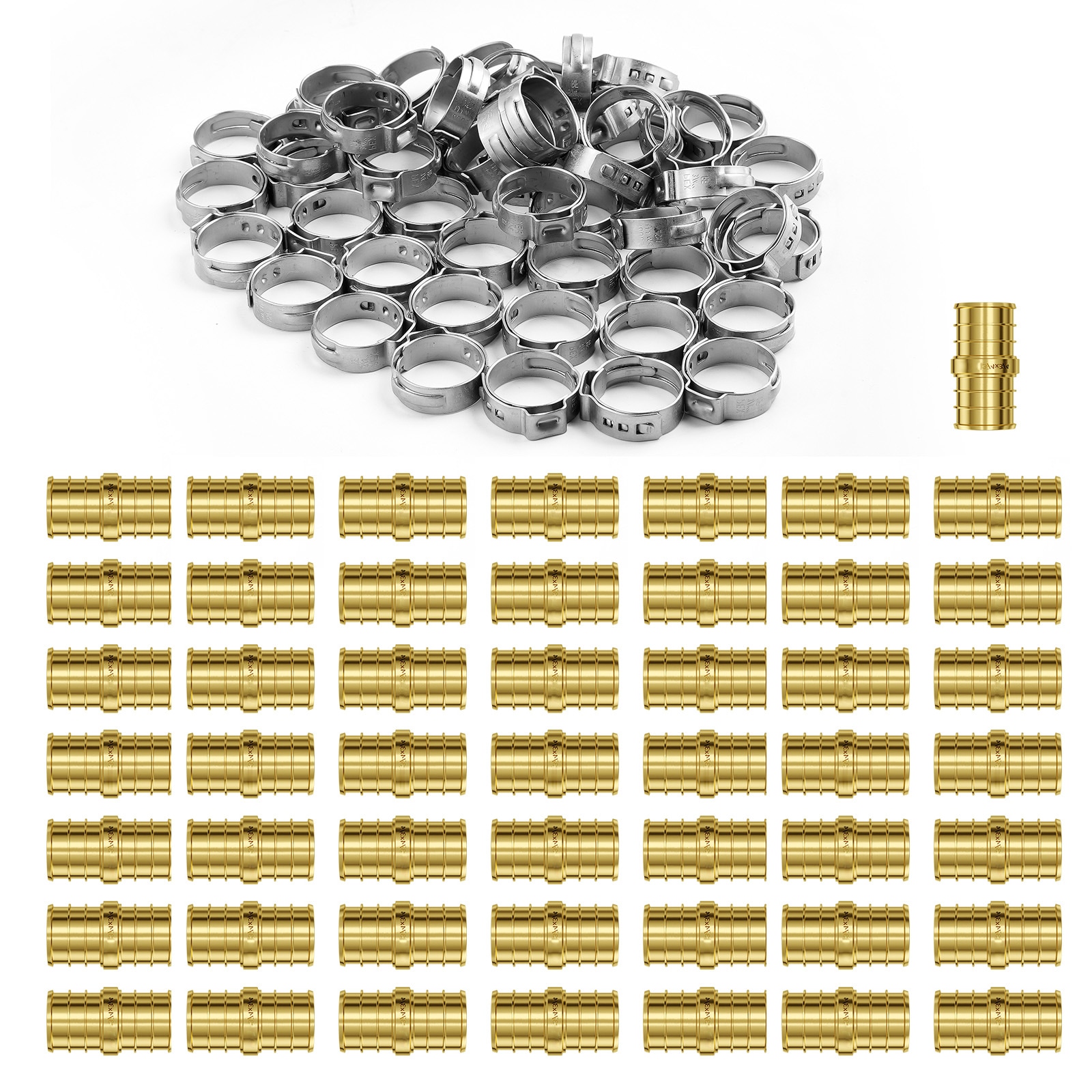 GIVIMO - 50-Pack 3/4-in Brass Clamp-Style Straight Pipe Fittings for PEX and PP Tubing