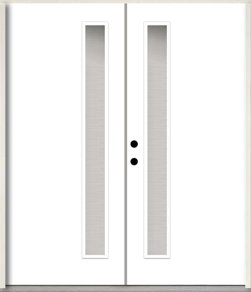 RELIABILT LO1065663 Spotlights 64-in x 80-in x Fiberglass 1/4 lite Right-hand inswing Modern White Paint Painted Prehung Double Front Door Insulating core