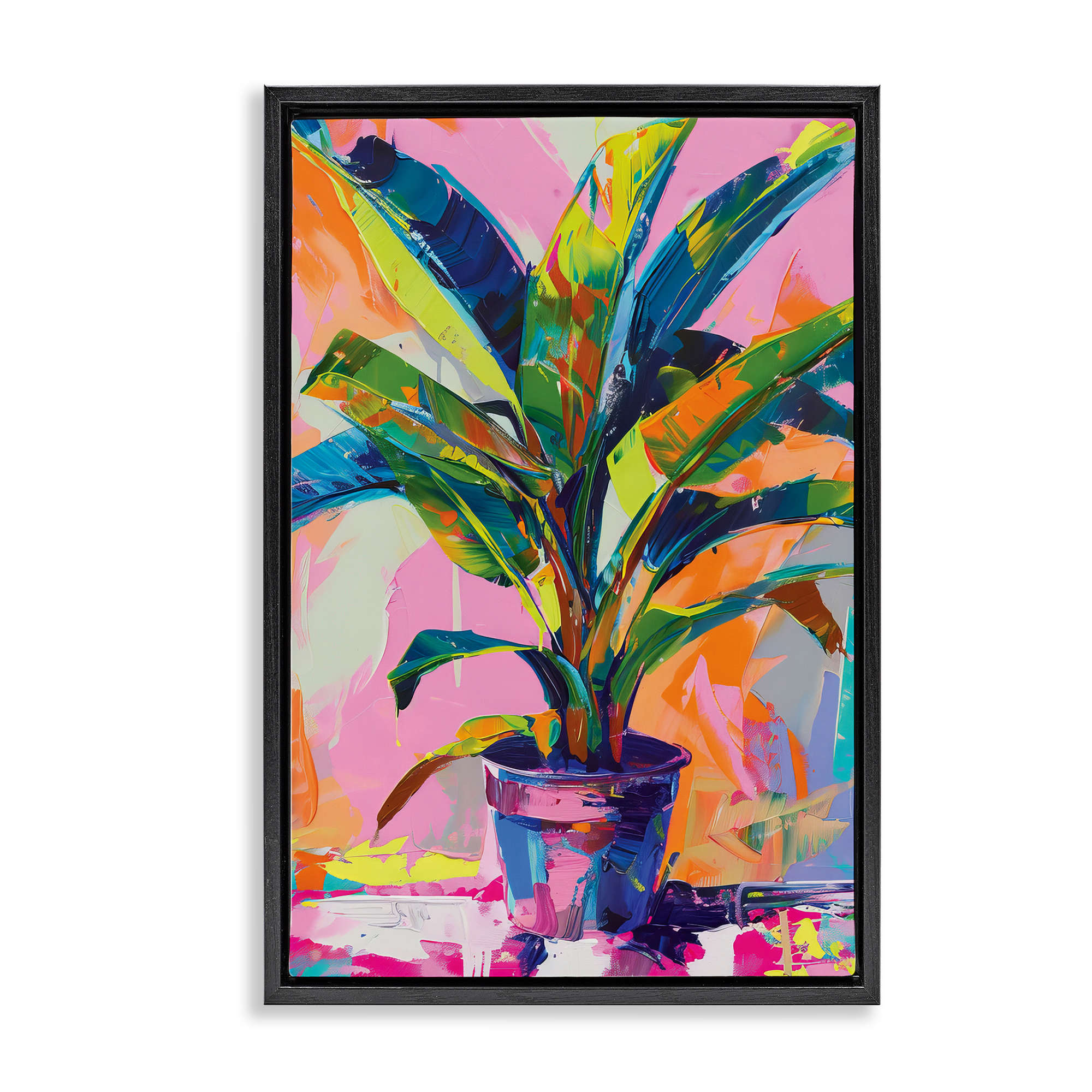 Stupell Industries BT-897-FFB-20X30 Vivid Saturated House Plant Black Framed Floater Canvas Wall Art By LSR Design Studio 21 x 31