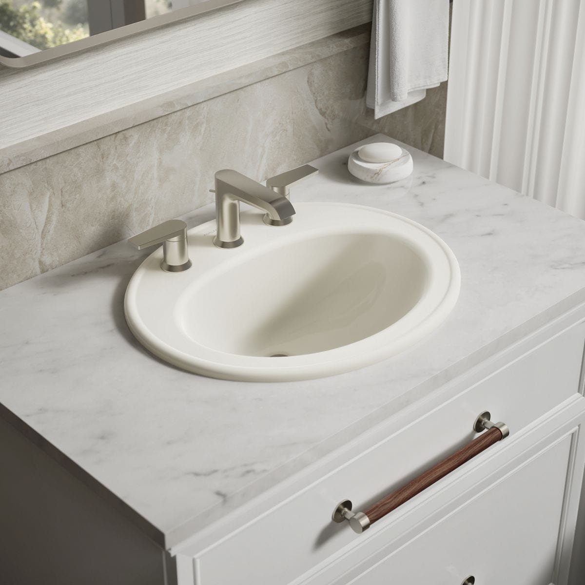 KOHLER 2196-8-96 Pennington Vitreous China 17.5-in Drop-in Oval Traditional Biscuit Bathroom Sink