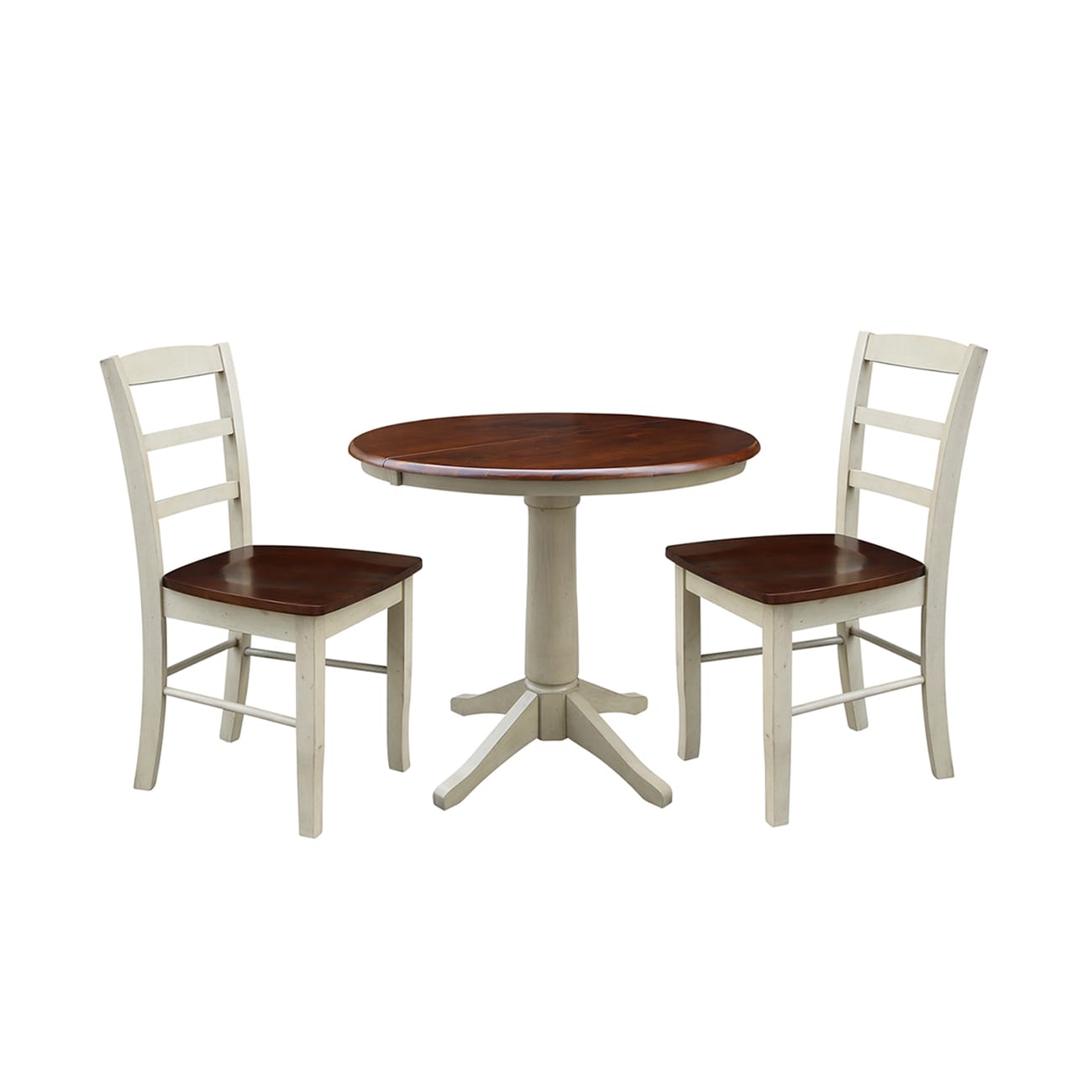 International Concepts K12-36RXT-27B-C2-2 Antiqued almond/espresso Traditional Dining Room Set with Round Table ( Seats 4 )