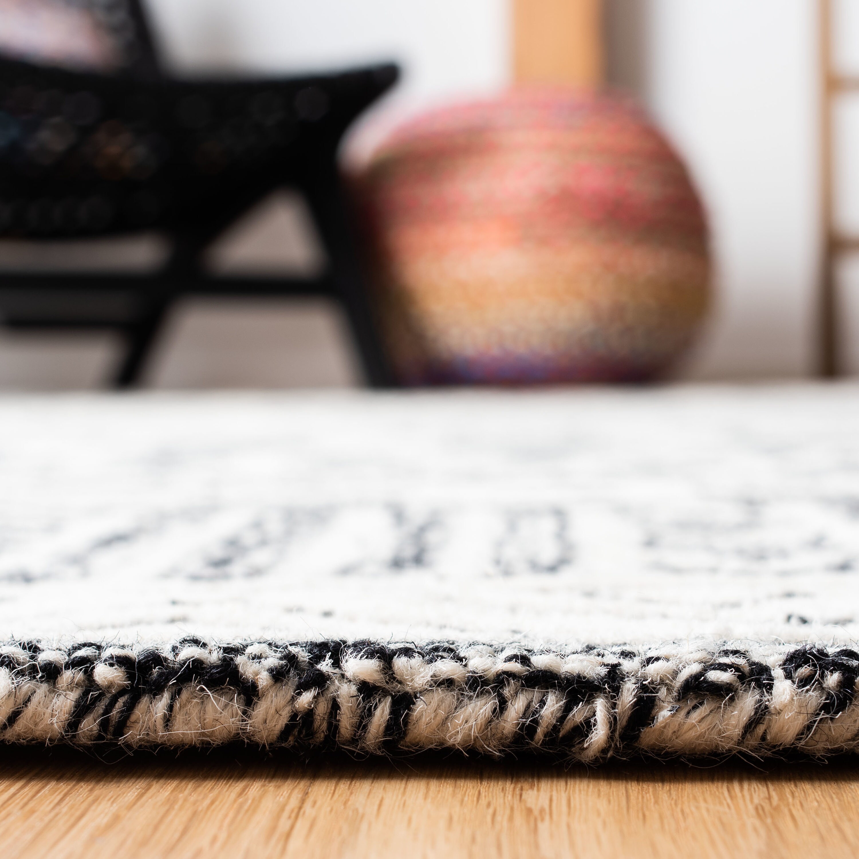Handmade Black and Ivory Wool Abstract 9' x 12' Area Rug