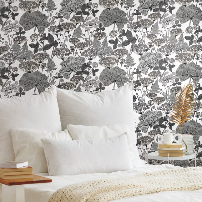 RoomMates 28.29-sq ft Gray Vinyl Floral Self-adhesive Peel and Stick ...