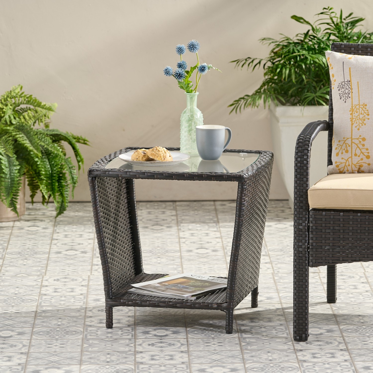 AAZJ JCF-54140MBRN Patio Tables Square Wicker Outdoor Coffee 20-in W x 20-in L