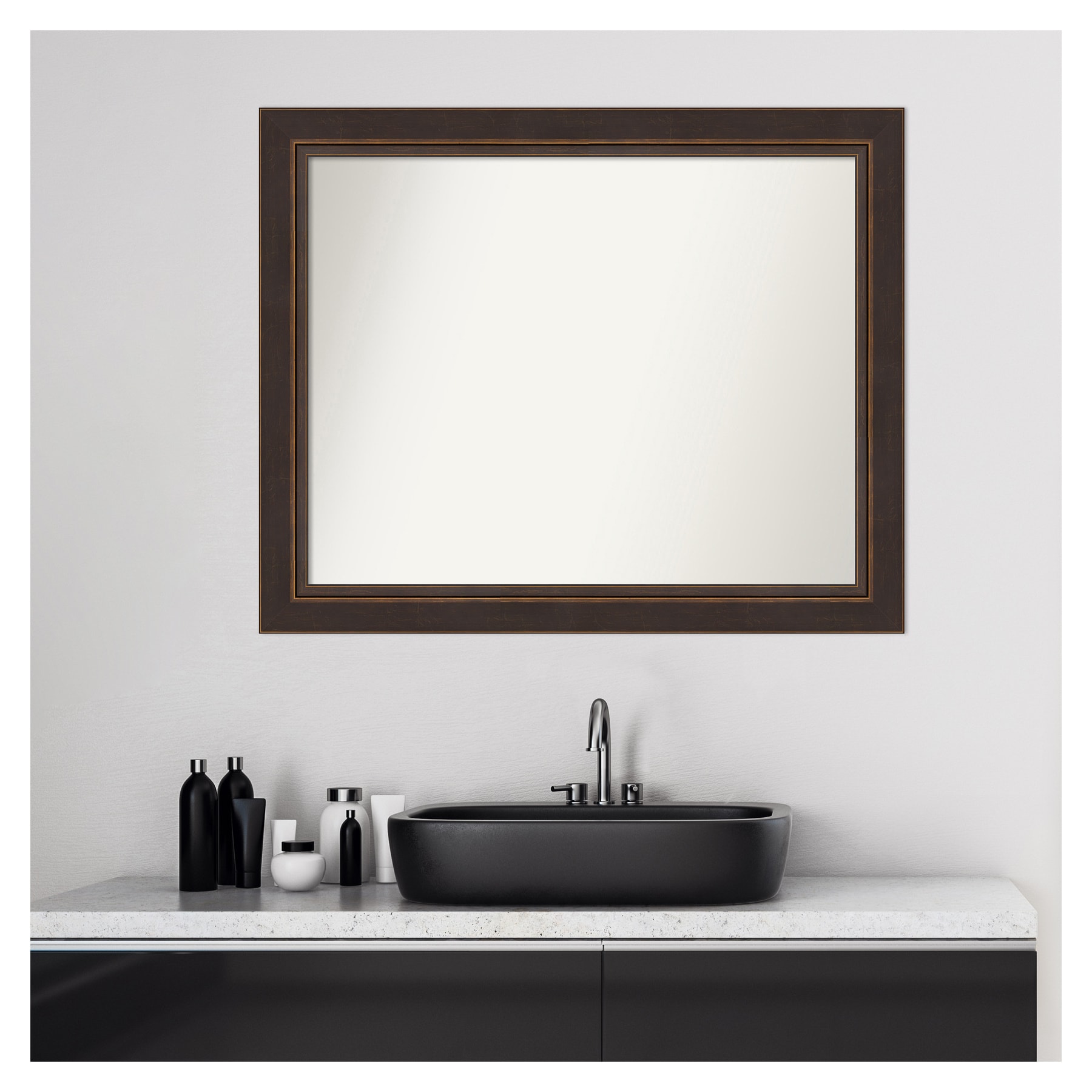 Lara Bronze Wood Framed Rectangular Bathroom Vanity Mirror