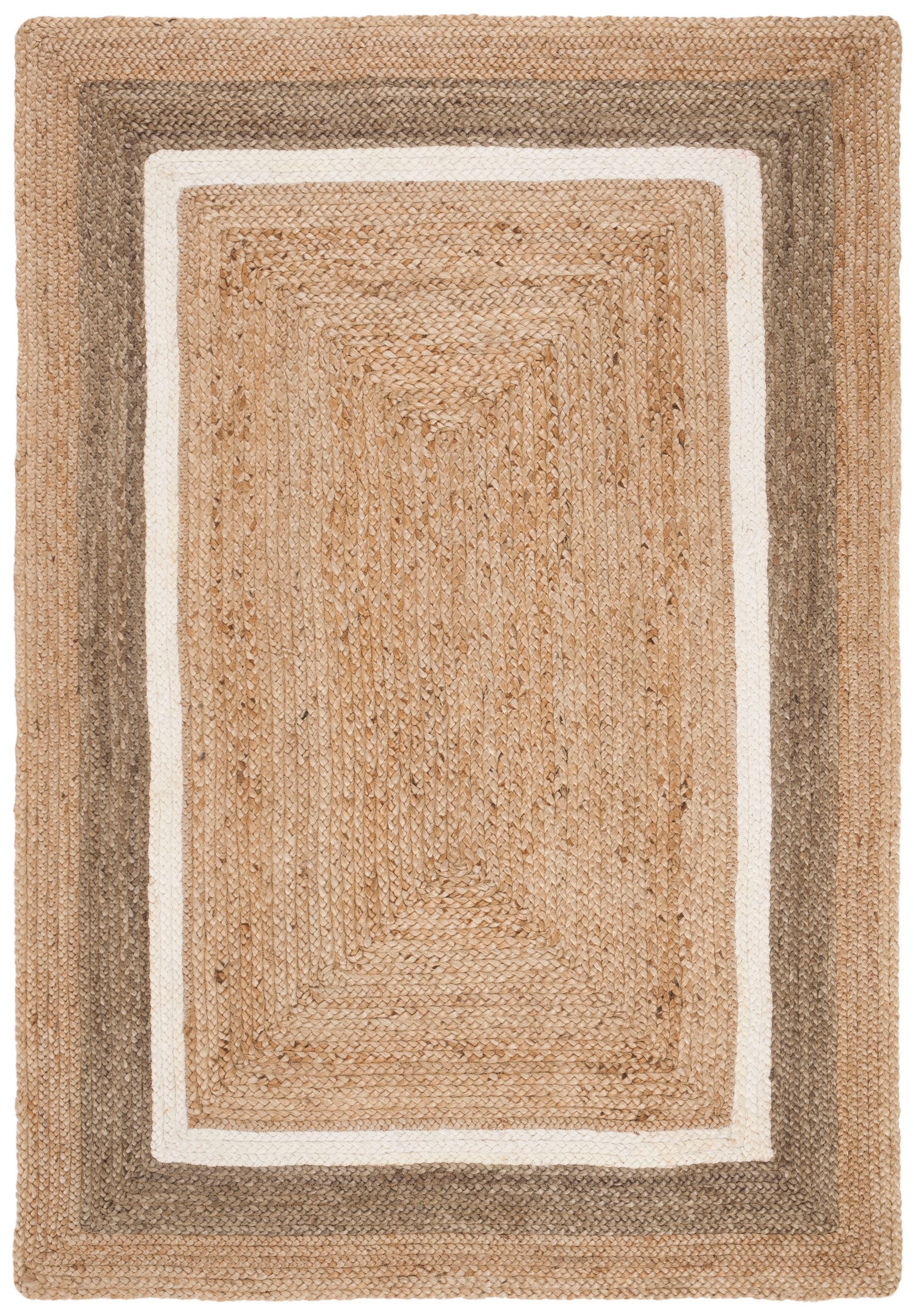 Natural and Gray Handwoven Jute Area Rug, 4' x 6'