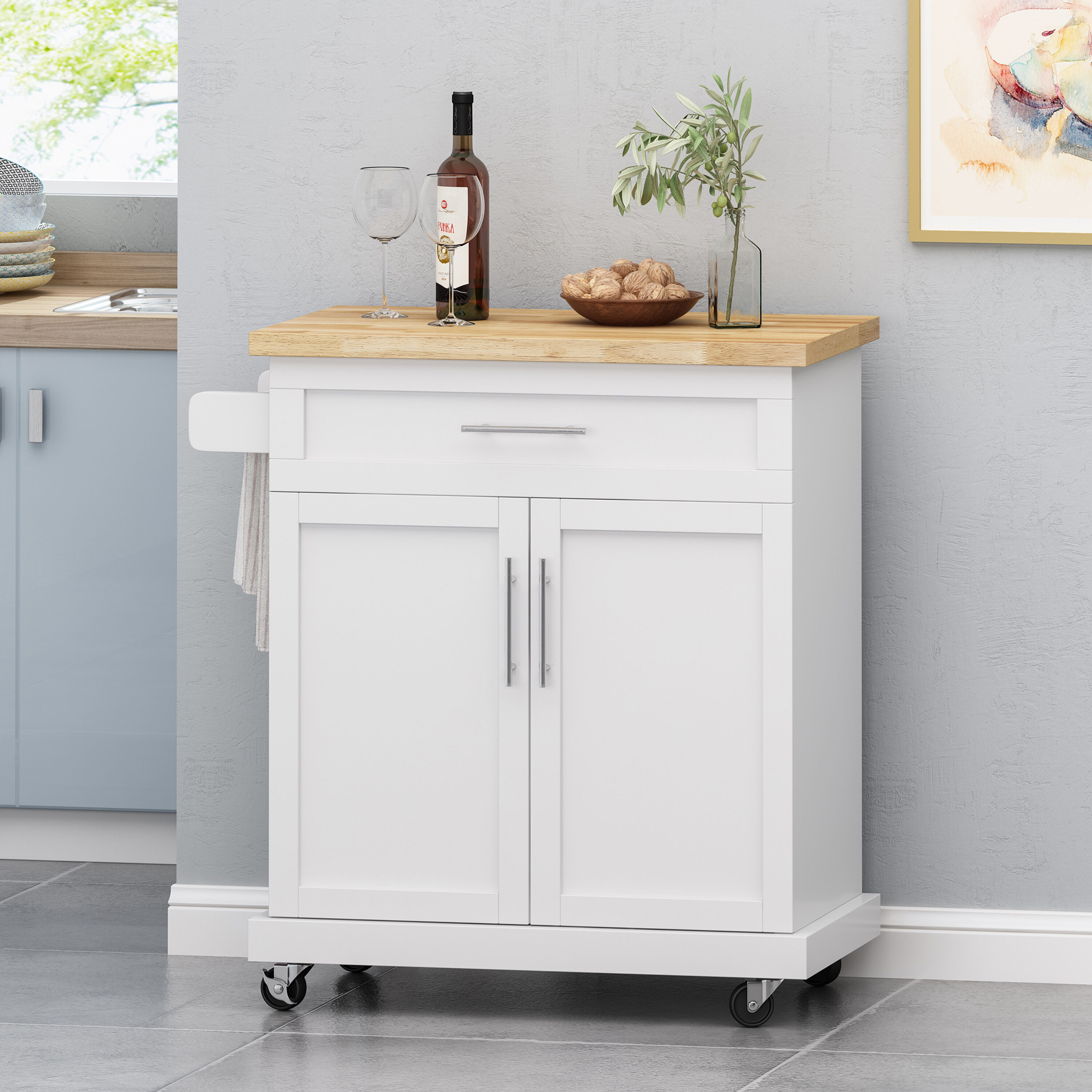 Best Selling Home Decor Gray Mdf Base with Mdf Top Rolling Kitchen Cart (18-in x 32-in x 34.5-in)