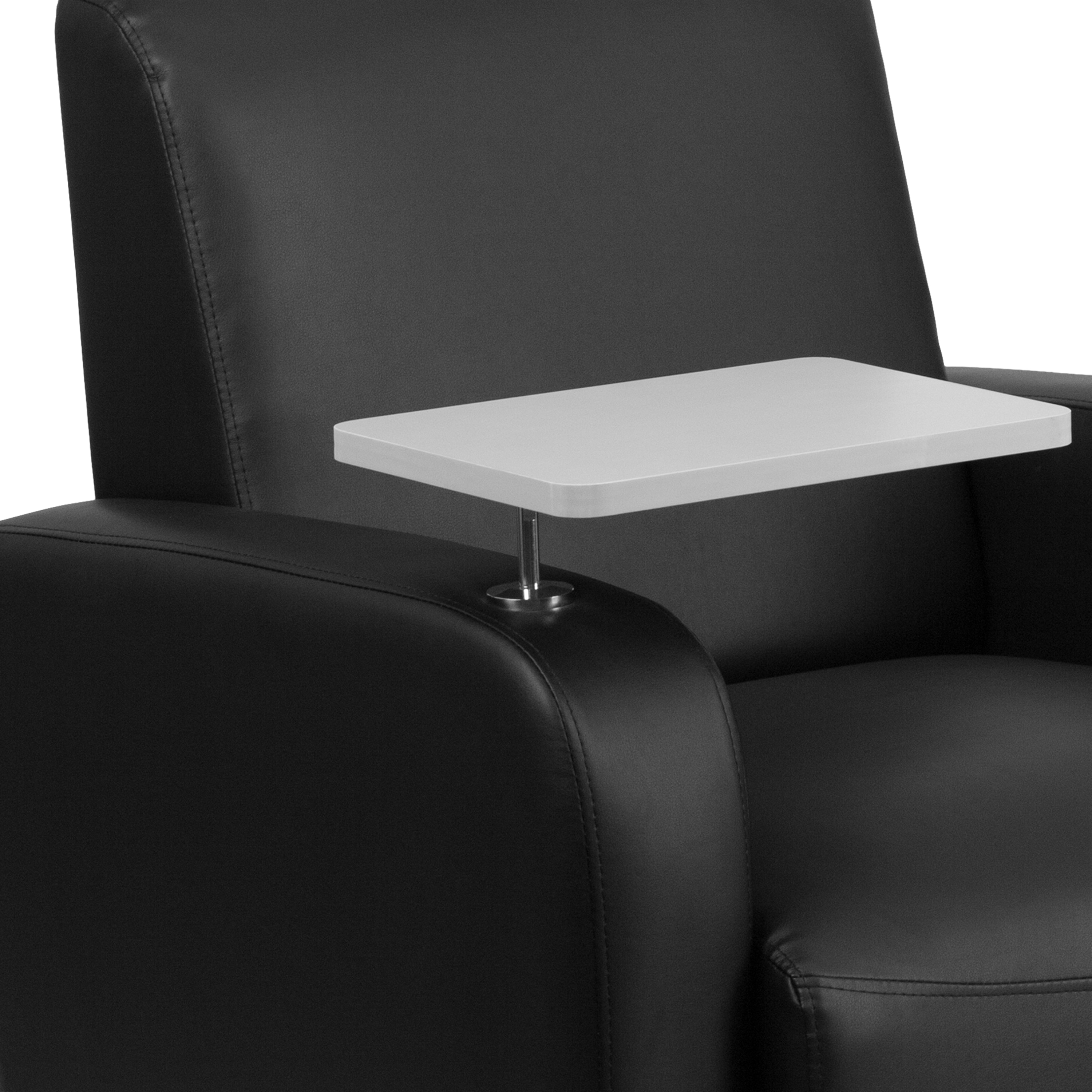 Swivel Black LeatherSoft Guest Chair with Tablet Arm and Cup Holder