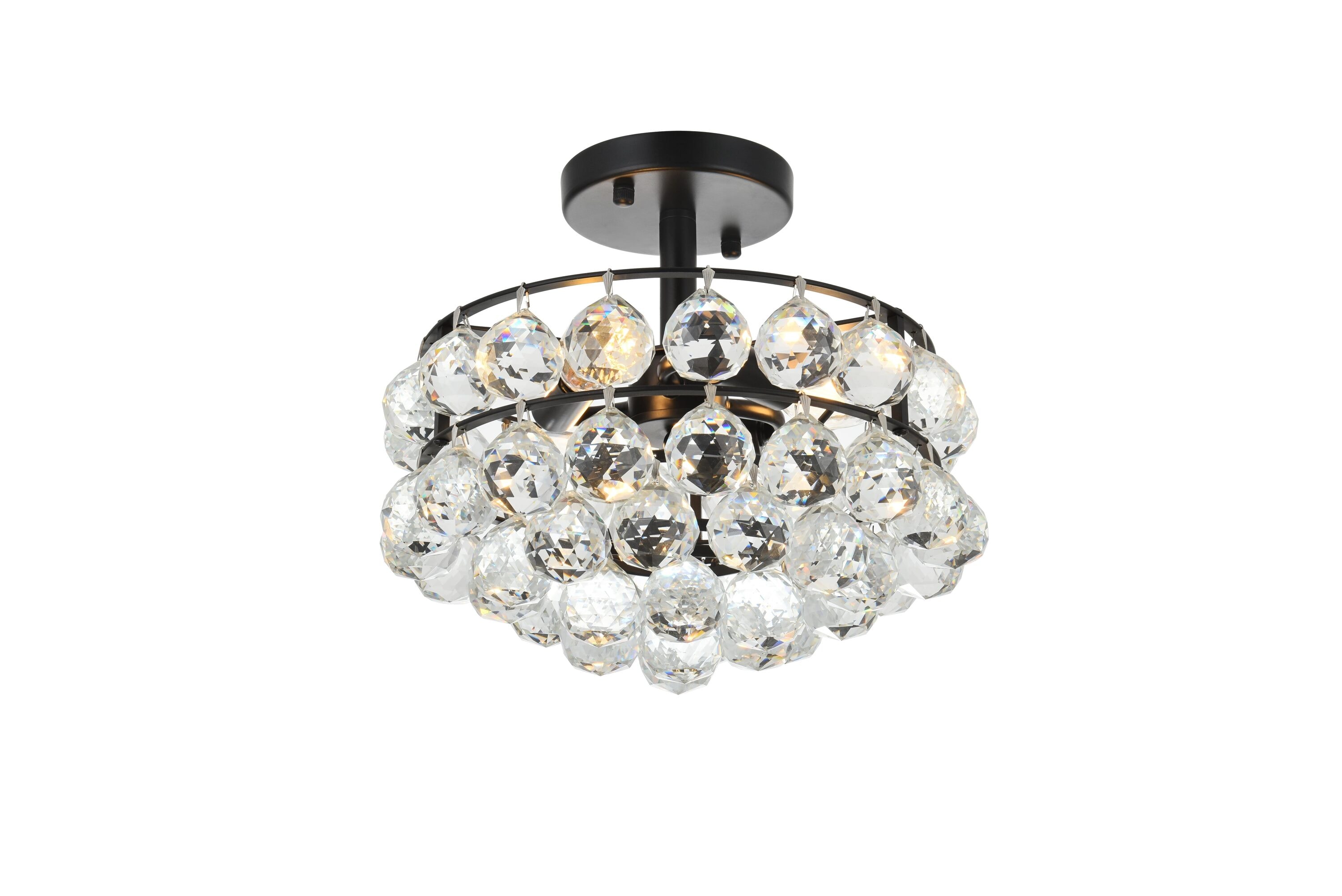 Savannah 12" Black Iron and Crystal Flush Mount