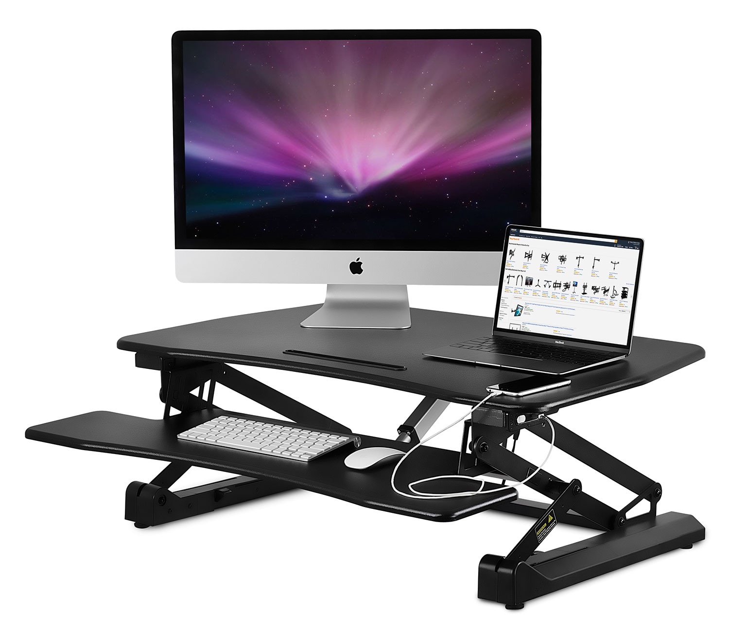 Black Electric Adjustable Standing Desk Converter with Wheels