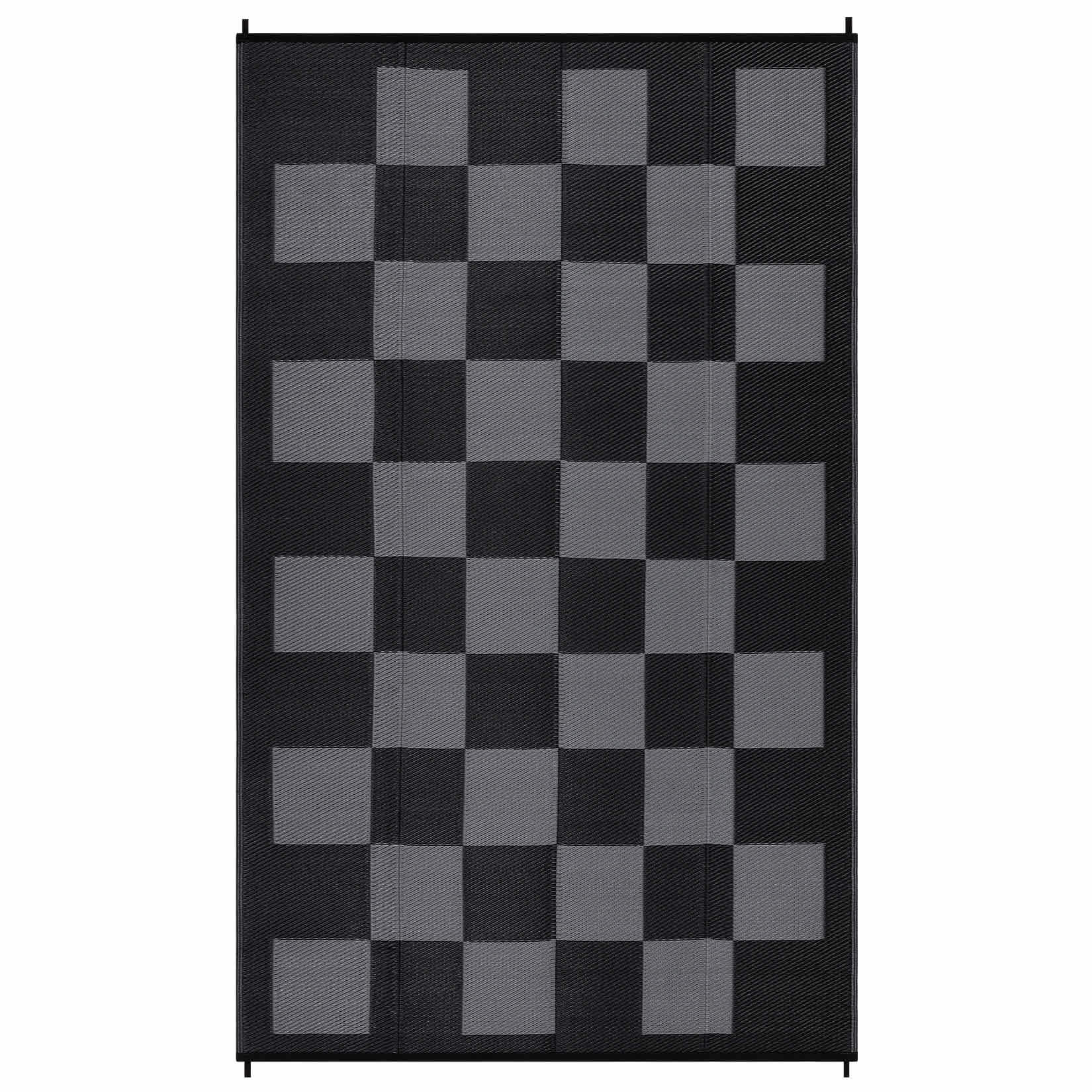 Qeetex LSN-PHO-34JVG5UU 10 x 14 ft Plastic Black Gray Rectangular Beach Front Porches Patio Picnic RV Camping Garage Grid Modern Area Rug