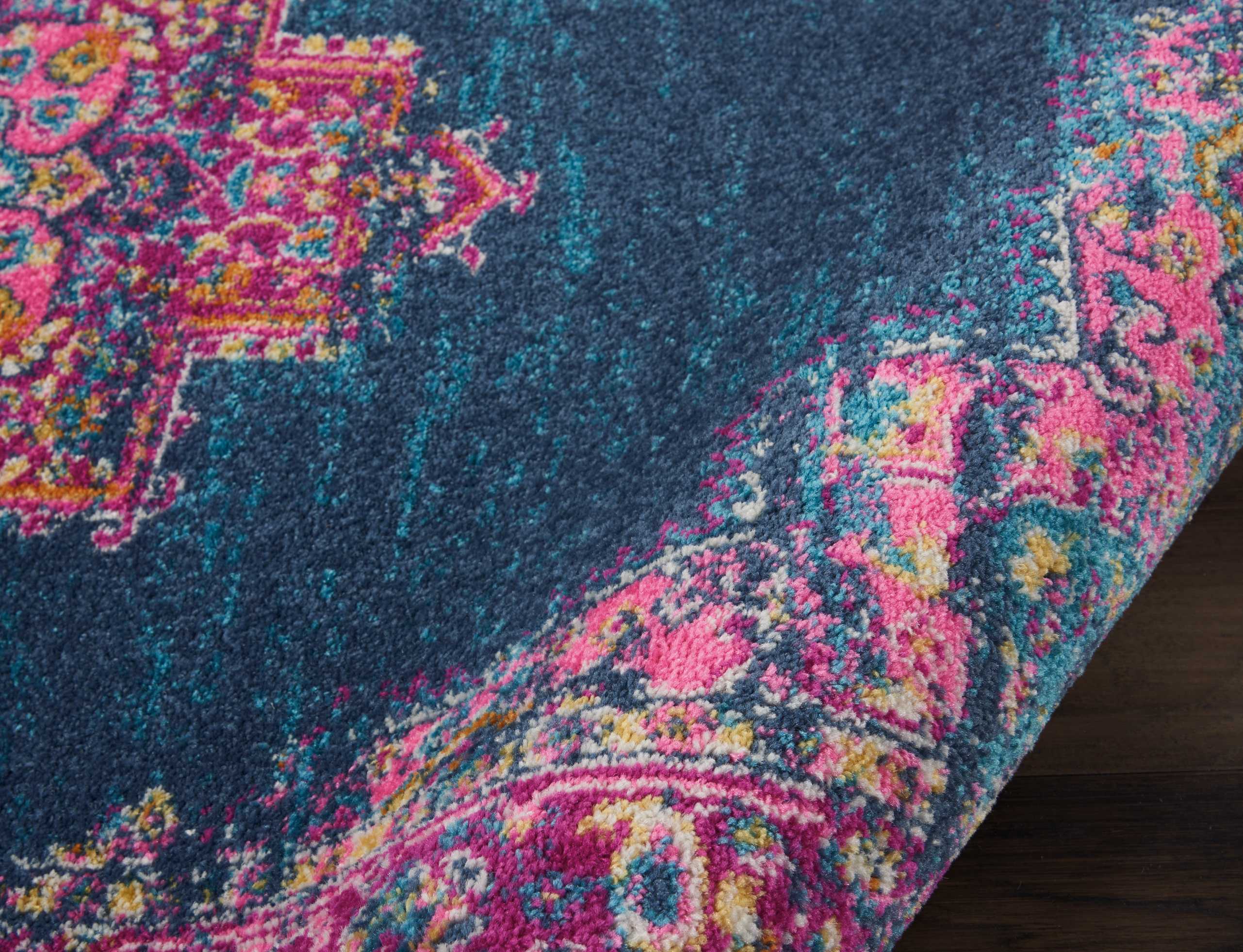 Handmade Blue Floral Synthetic 4' x 6' Reversible Rug