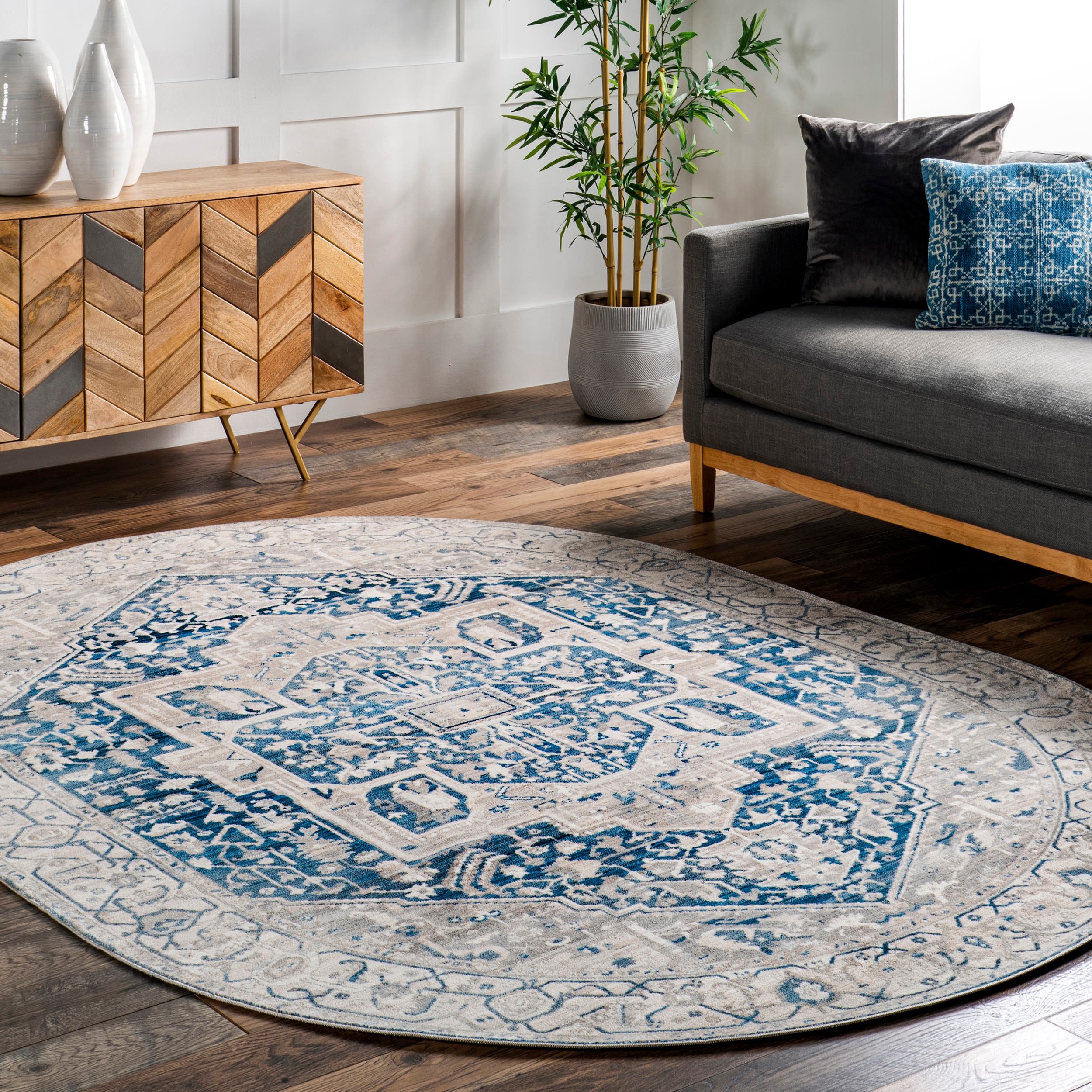 nuLOOM KHMC04F-O305 Ehtel 3 x 5 (ft) Loomed Polyester Gray Oval Indoor Medallion Area rug